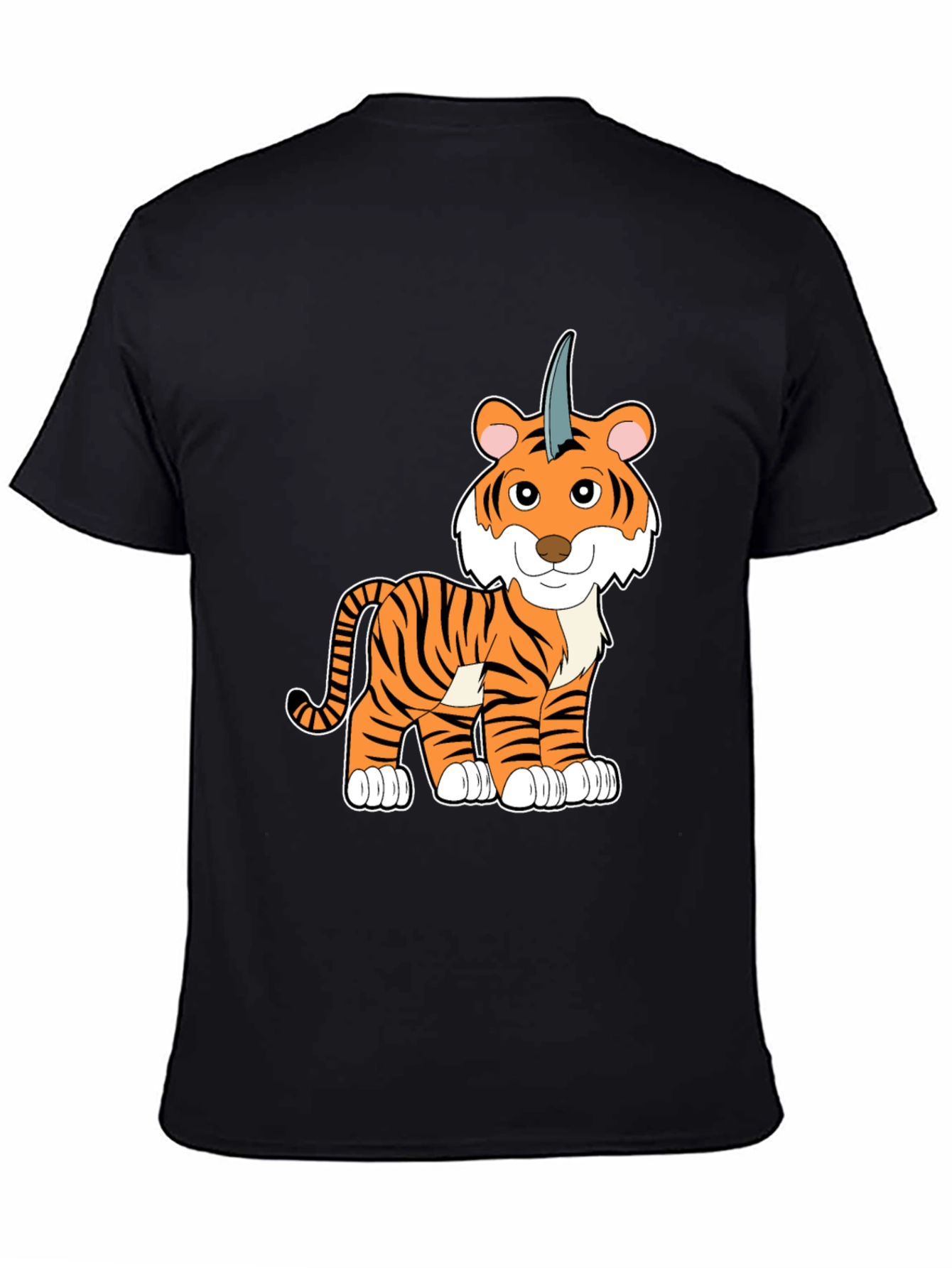 Unicorn Tiger Cartoon Black T-shirt