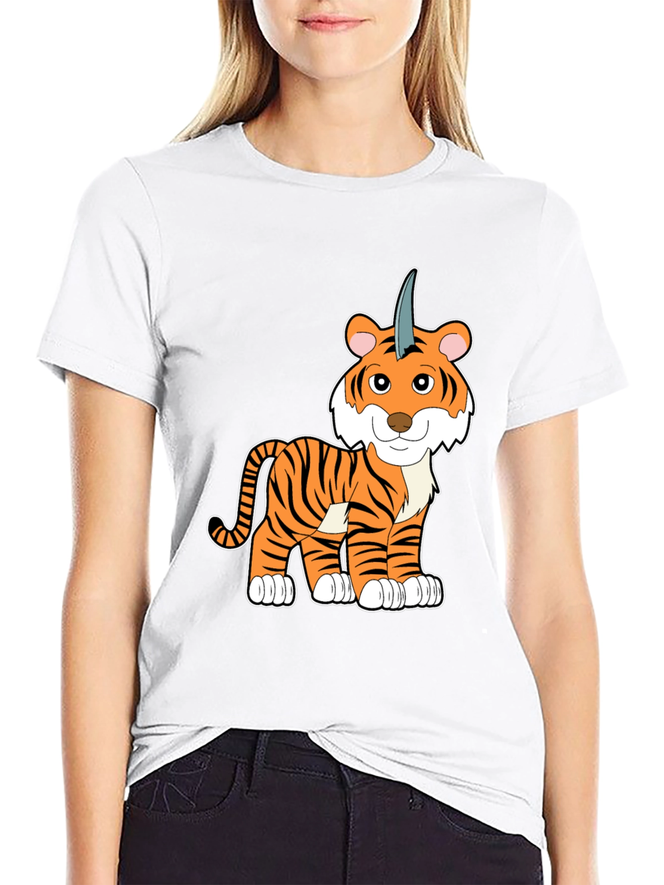 Unicorn Tiger Cartoon Black T-shirt