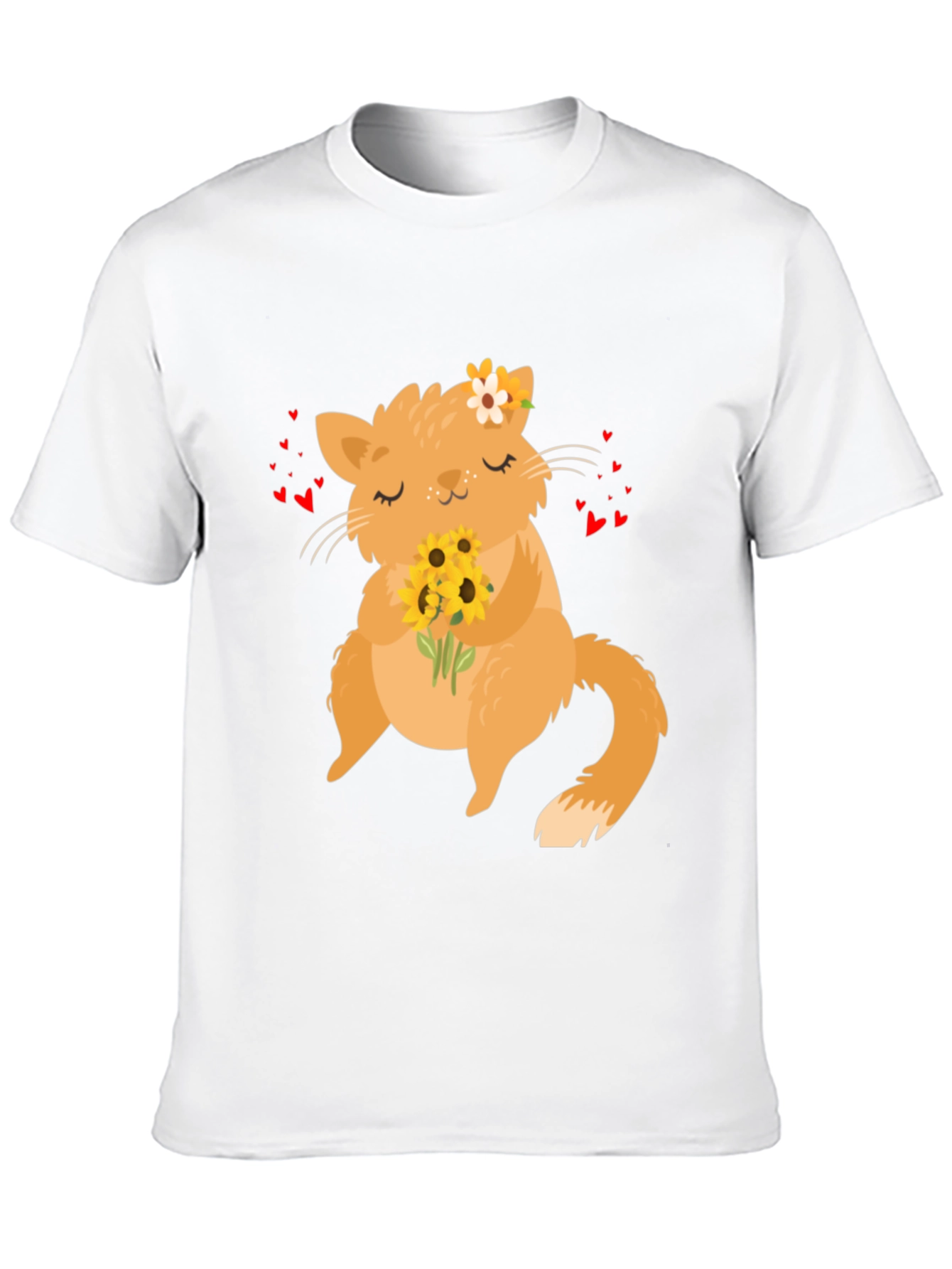 Cute Cat Sunflower Graphic T-Shirt