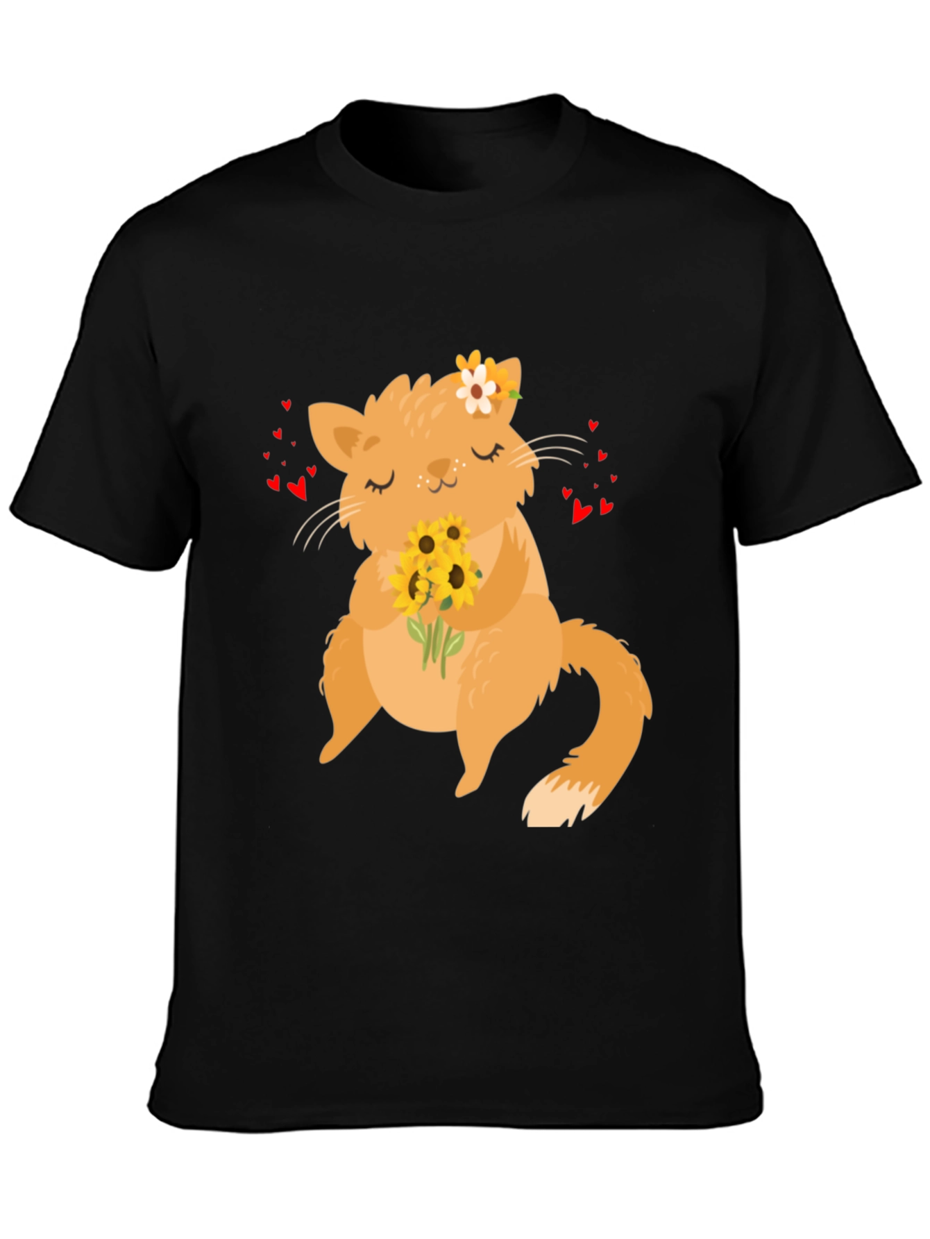 Cute Cat Sunflower Graphic T-Shirt