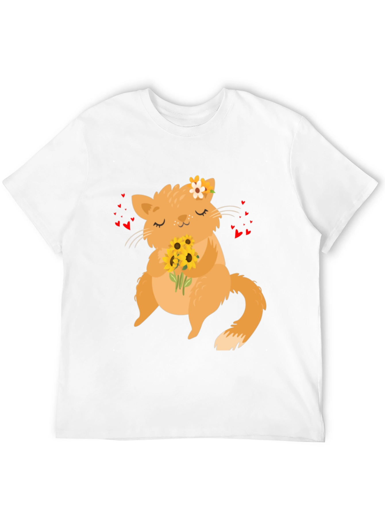 Cute Cat Sunflower Graphic T-Shirt