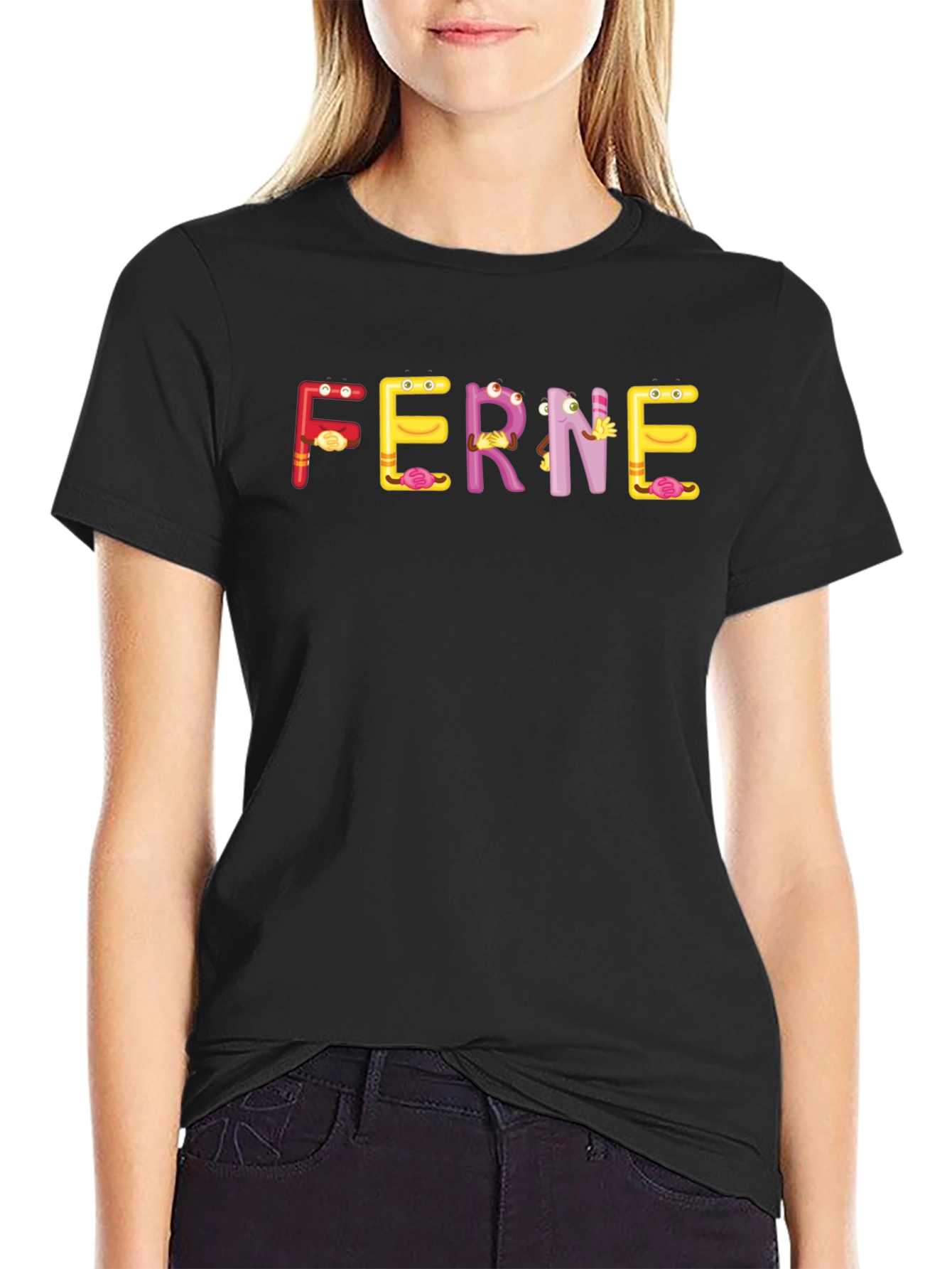 Funny FERNE Letters Graphic Black T-Shirt