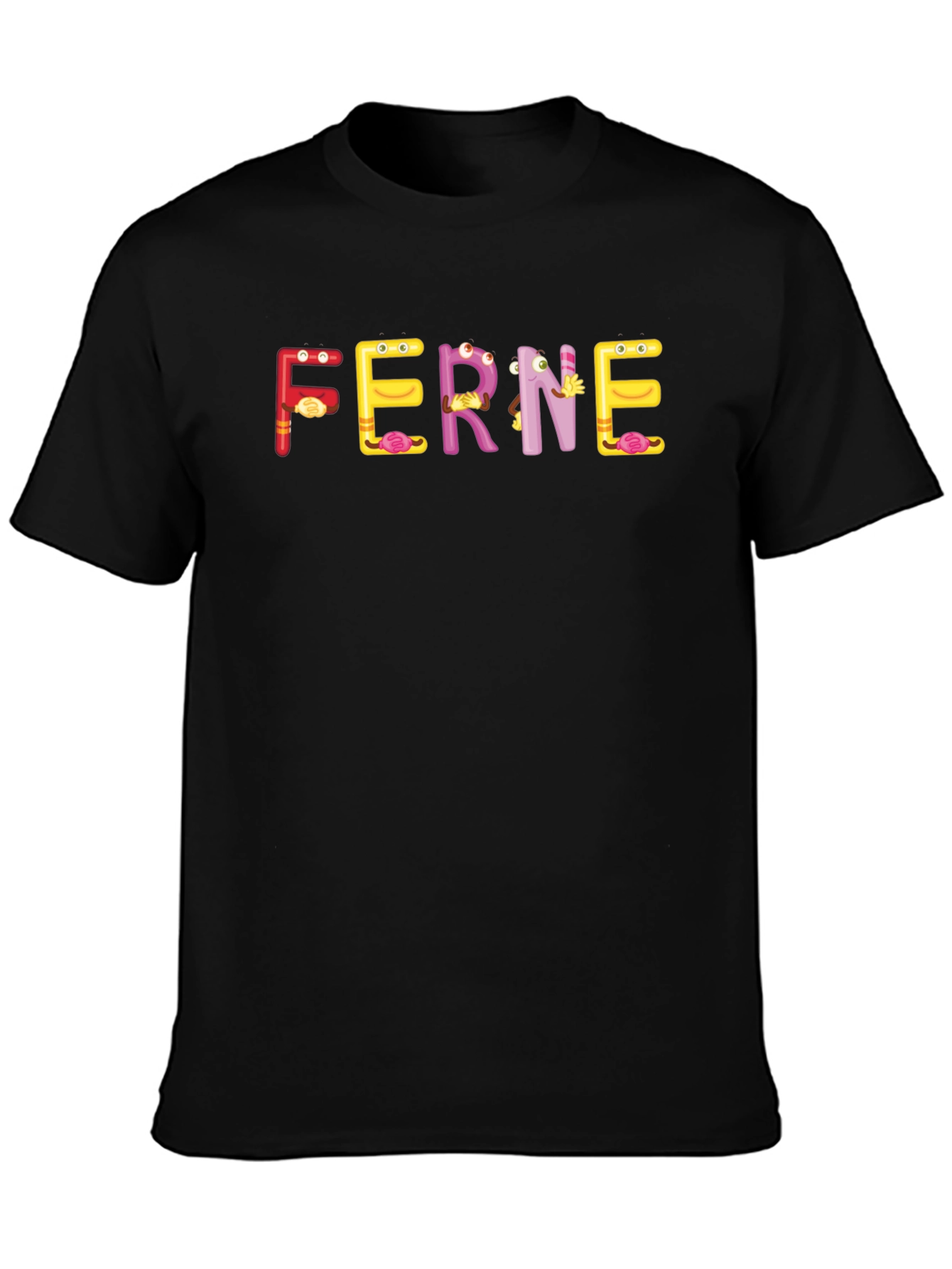 Funny FERNE Letters Graphic Black T-Shirt