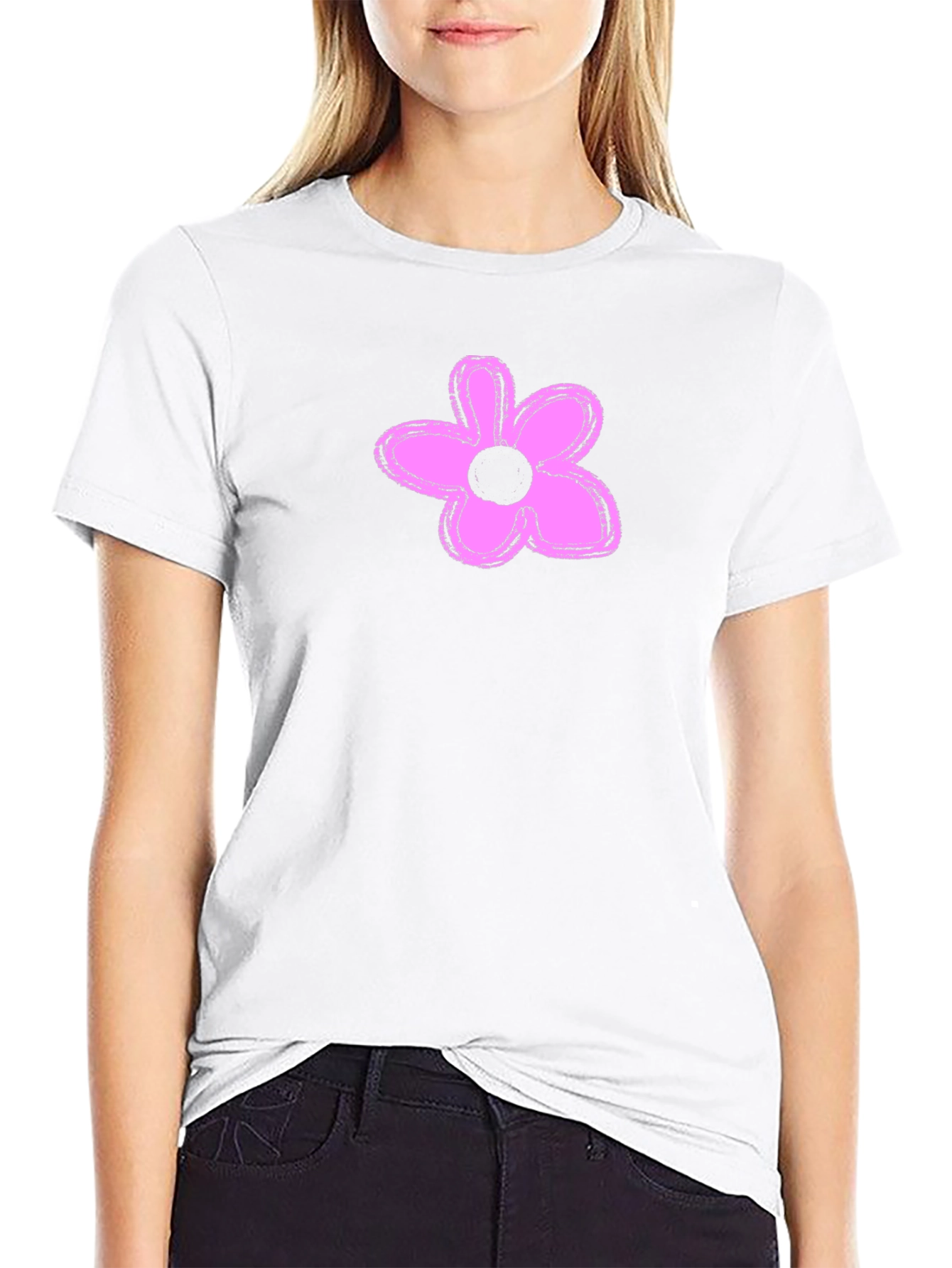 Mens Black T-Shirt with Pink Flower Graphic