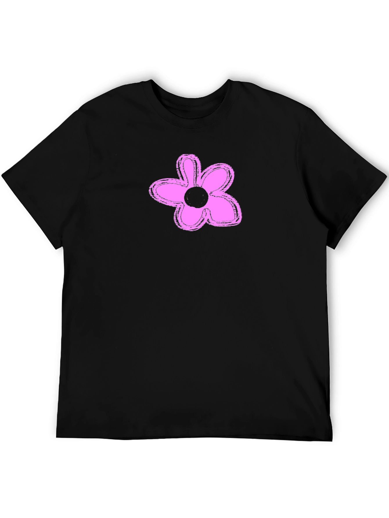 Mens Black T-Shirt with Pink Flower Graphic