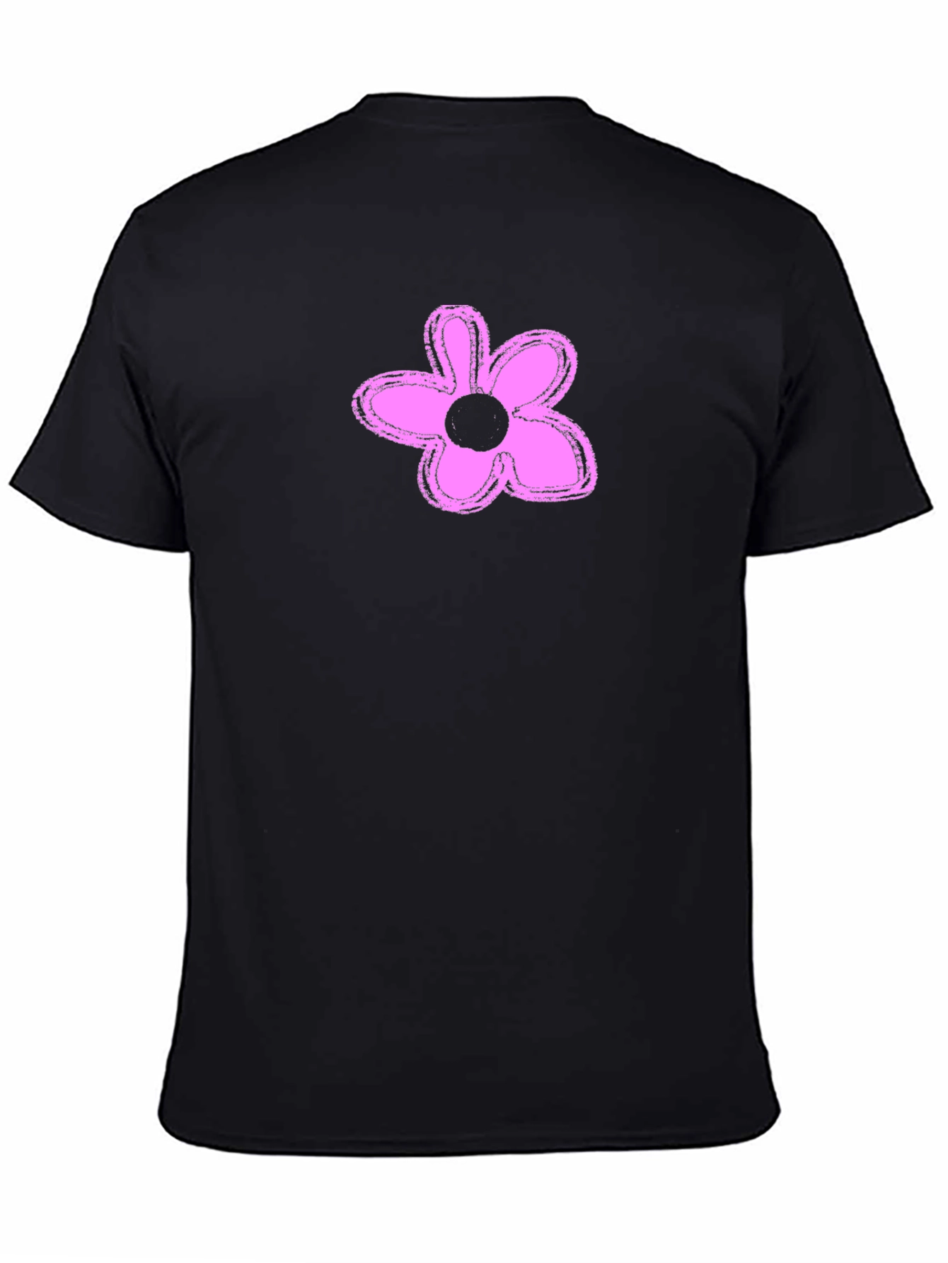 Mens Black T-Shirt with Pink Flower Graphic