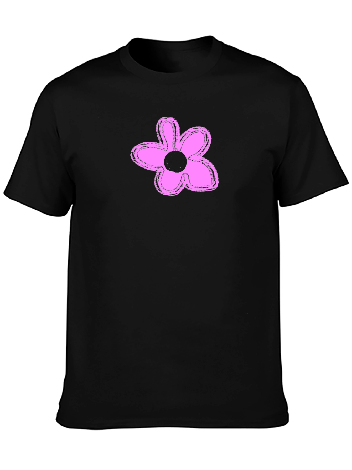 Mens Black T-Shirt with Pink Flower Graphic