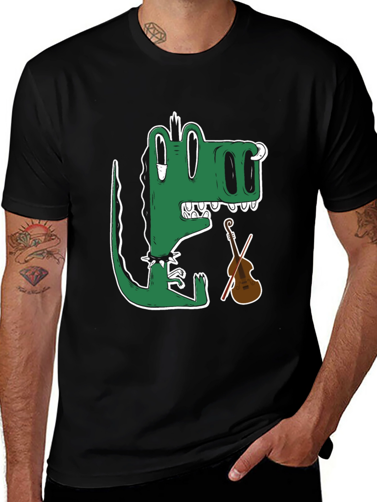 Gator Musician T-Shirt - Cartoon Crocodile Plays Violin