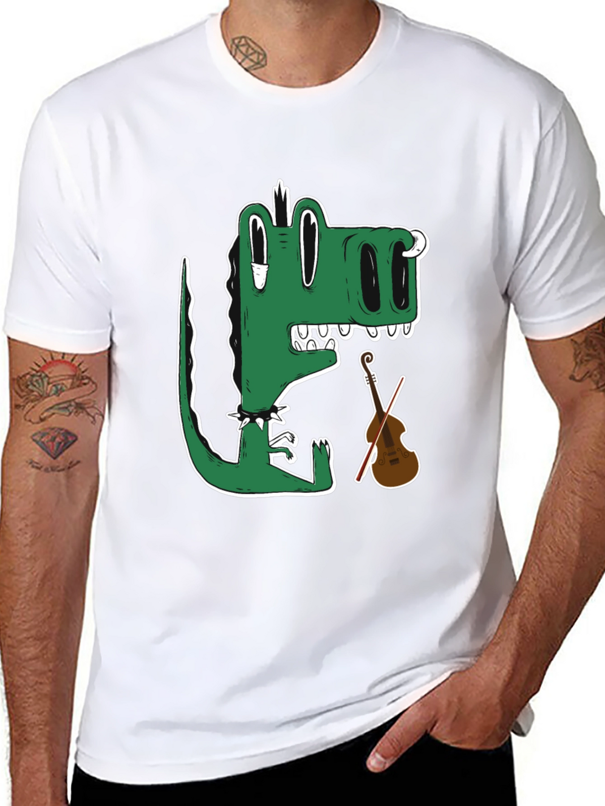 Gator Musician T-Shirt - Cartoon Crocodile Plays Violin