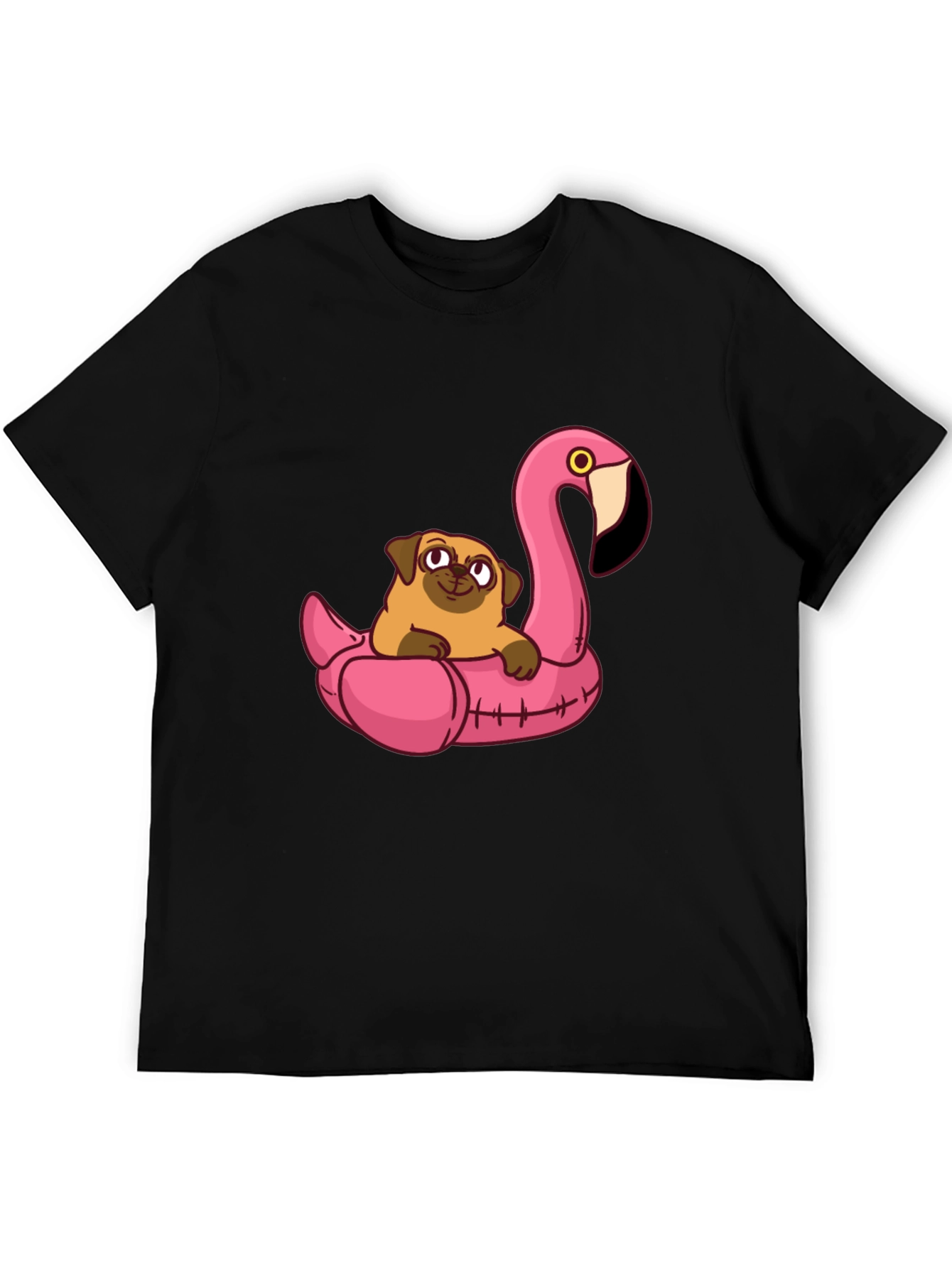 Pug on Flamingo Float Graphic Tee