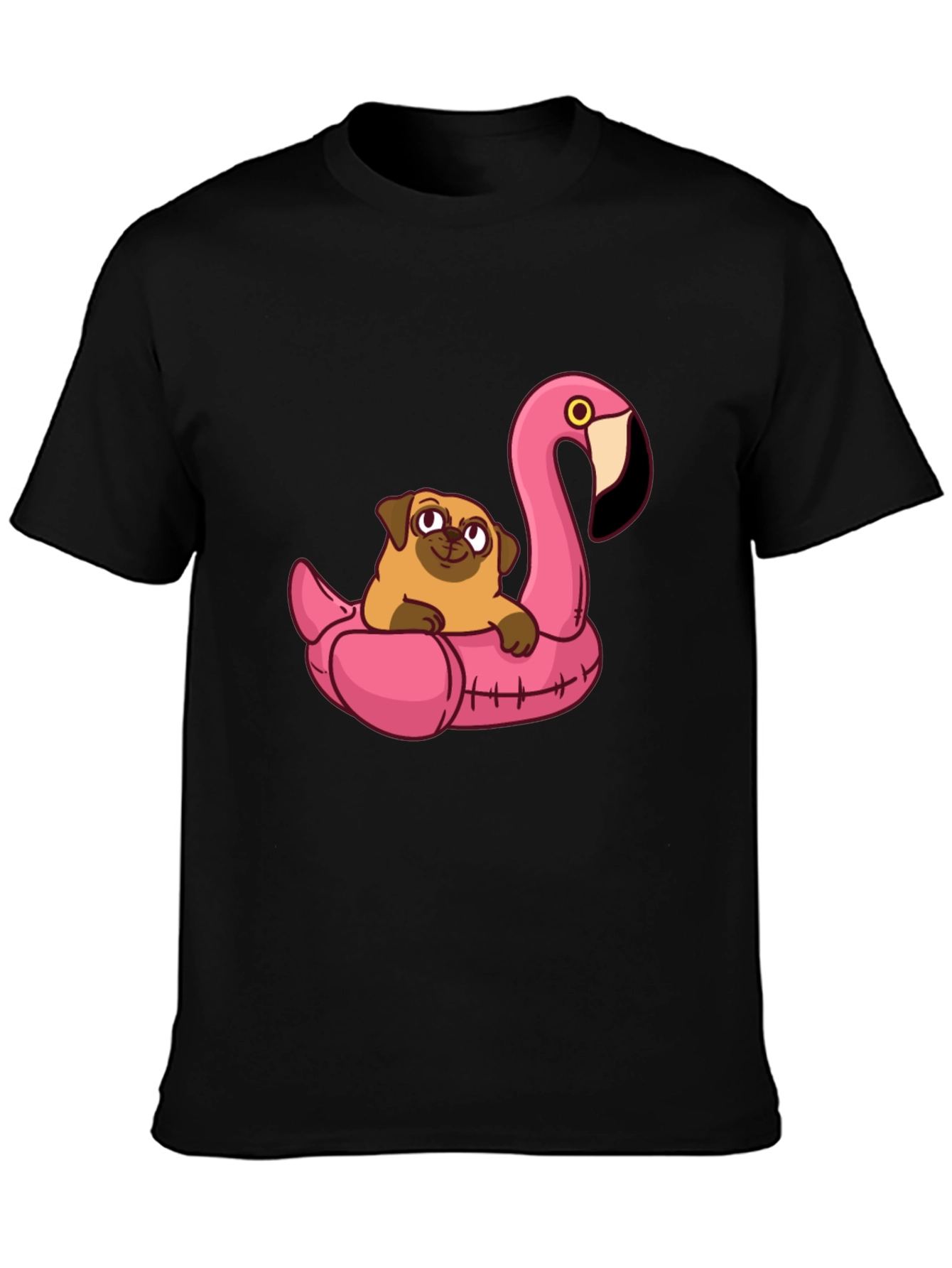 Pug on Flamingo Float Graphic Tee