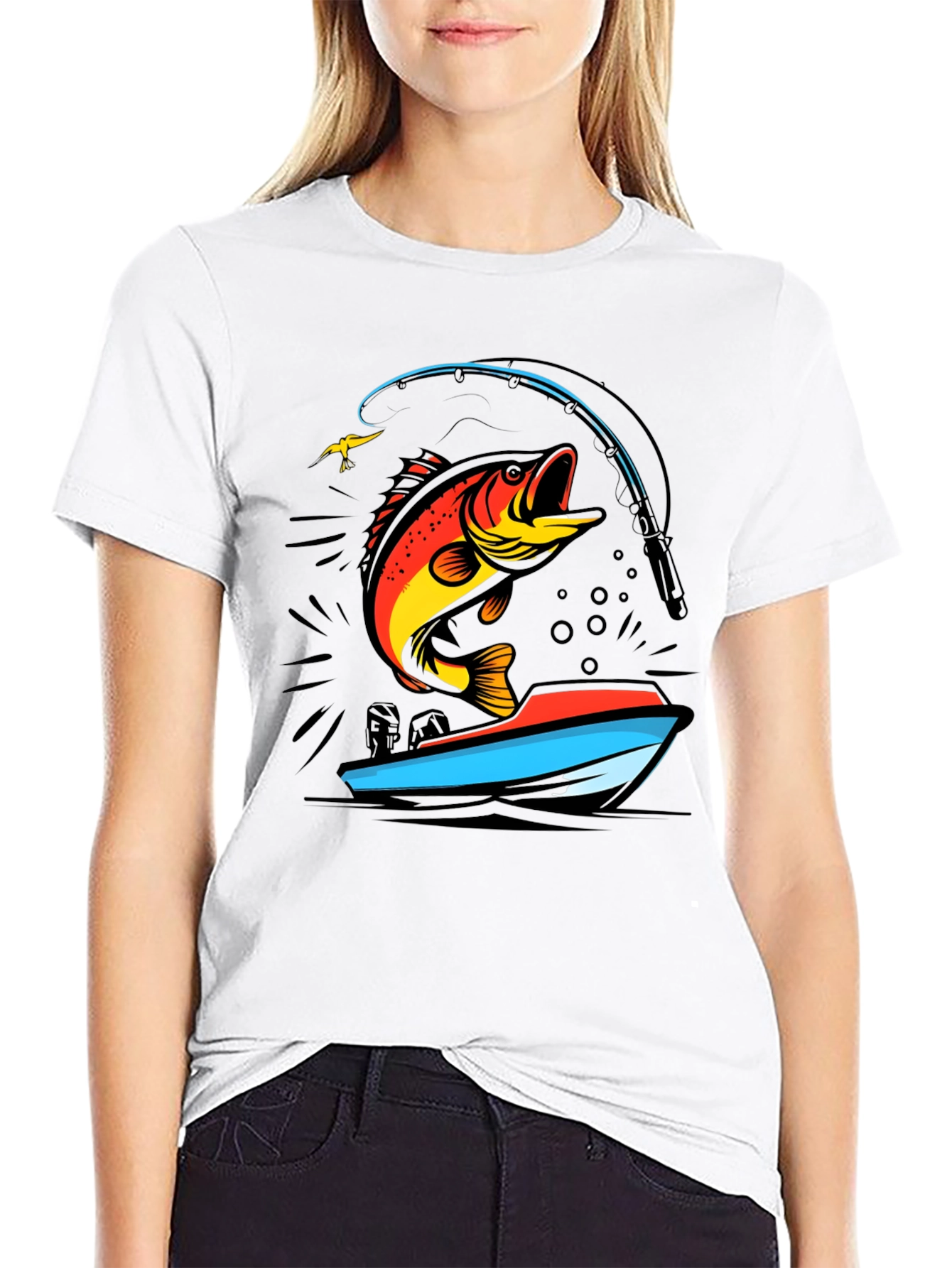 Fishing T-Shirt: Bass Jumping From Boat