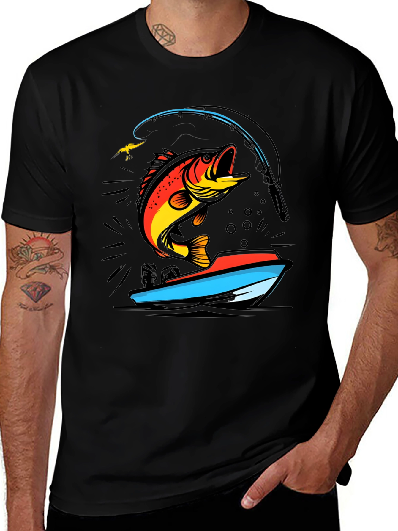 Fishing T-Shirt: Bass Jumping From Boat