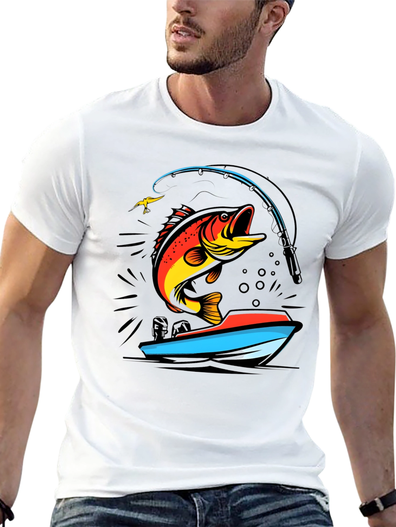 Fishing T-Shirt: Bass Jumping From Boat