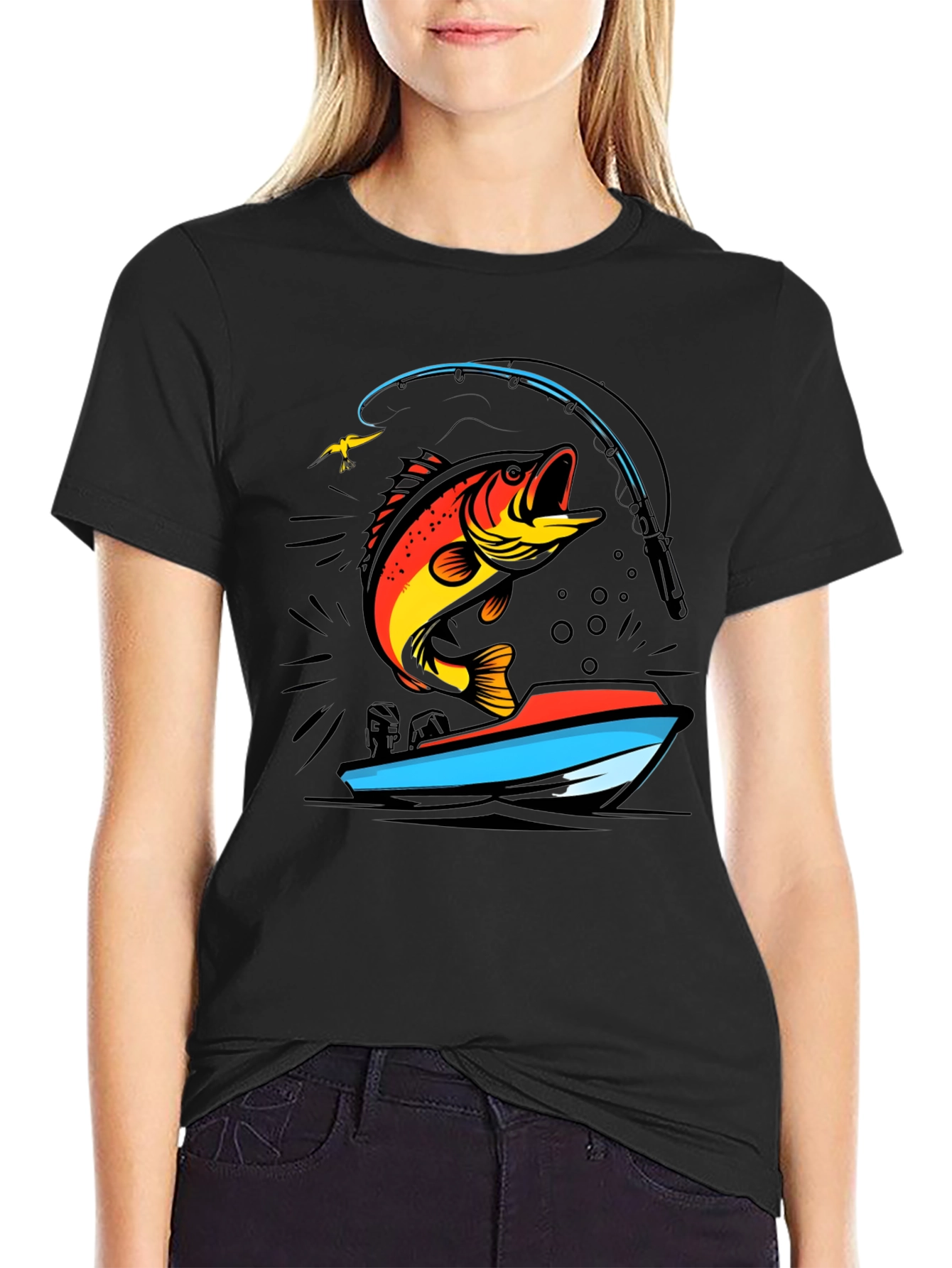 Fishing T-Shirt: Bass Jumping From Boat