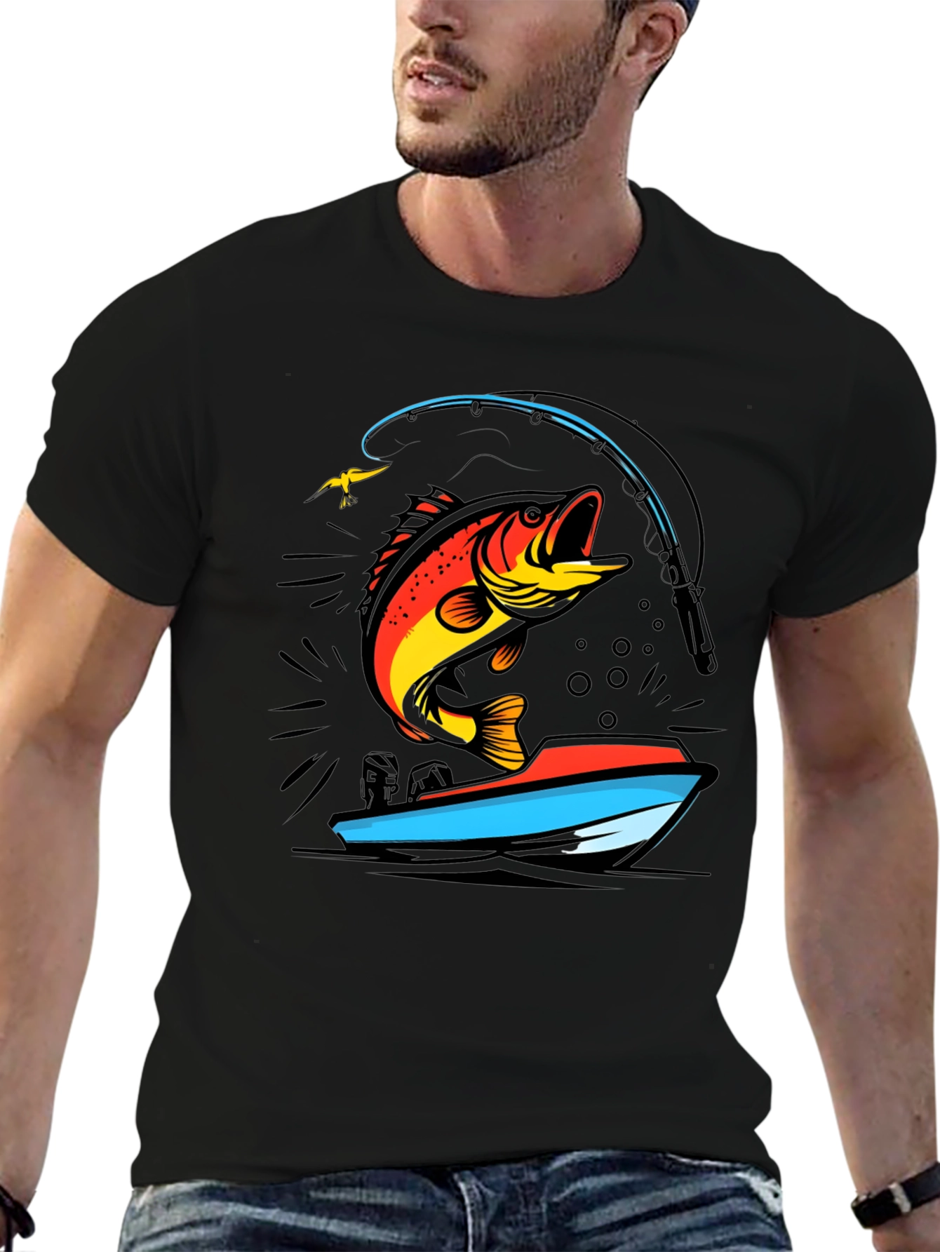 Fishing T-Shirt: Bass Jumping From Boat