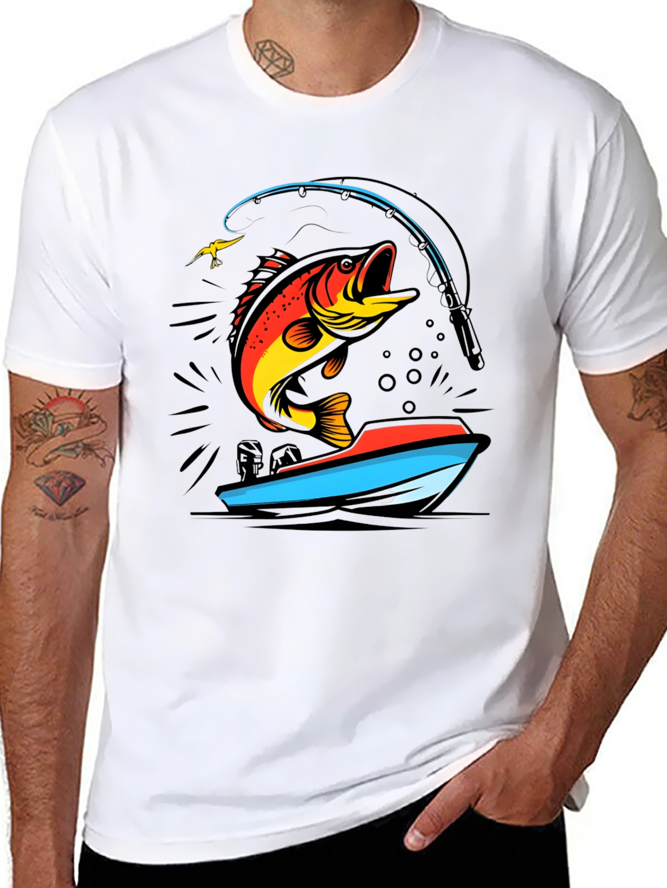 Fishing T-Shirt: Bass Jumping From Boat