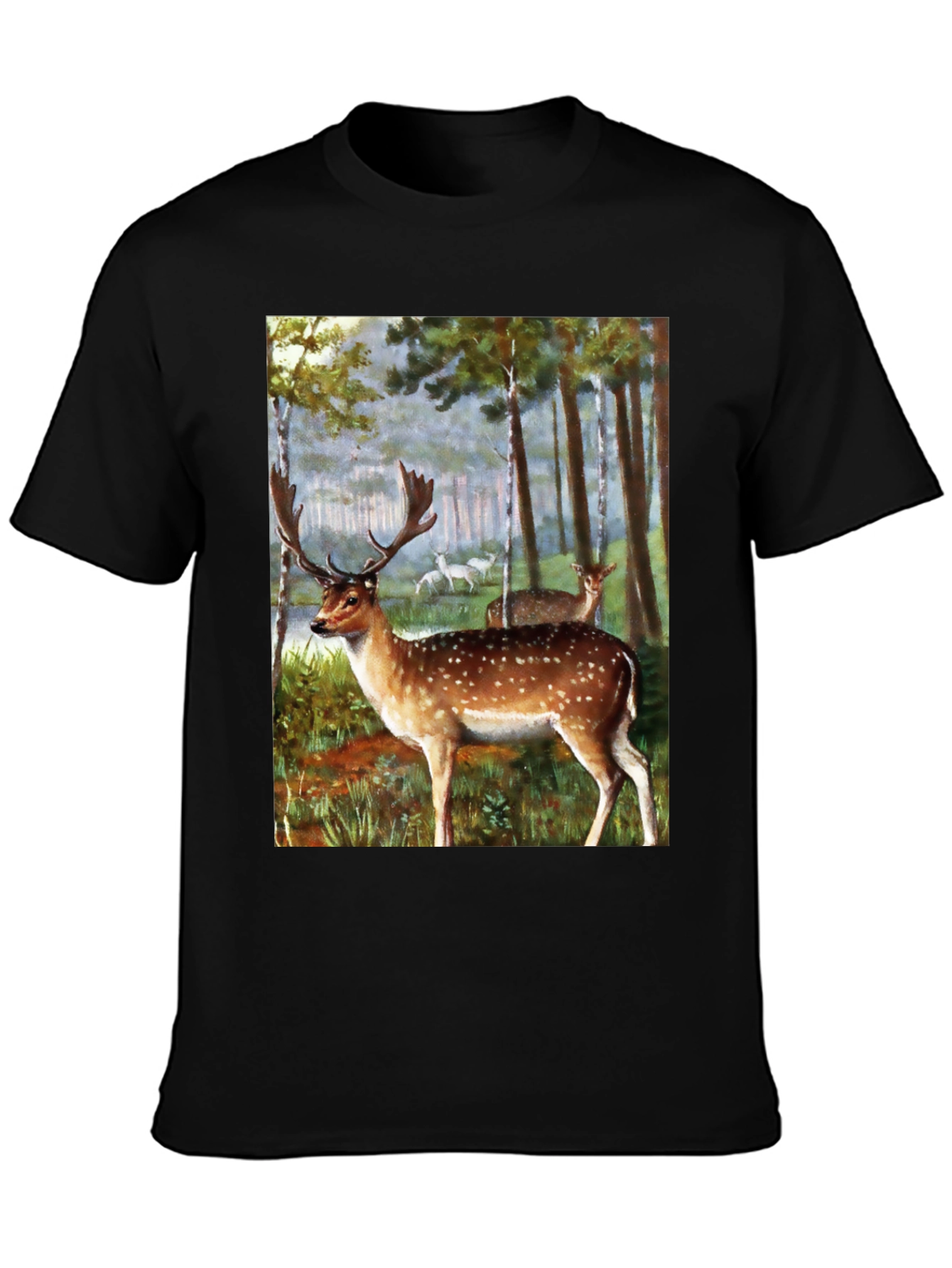 Deer in Forest Graphic Tee - Black