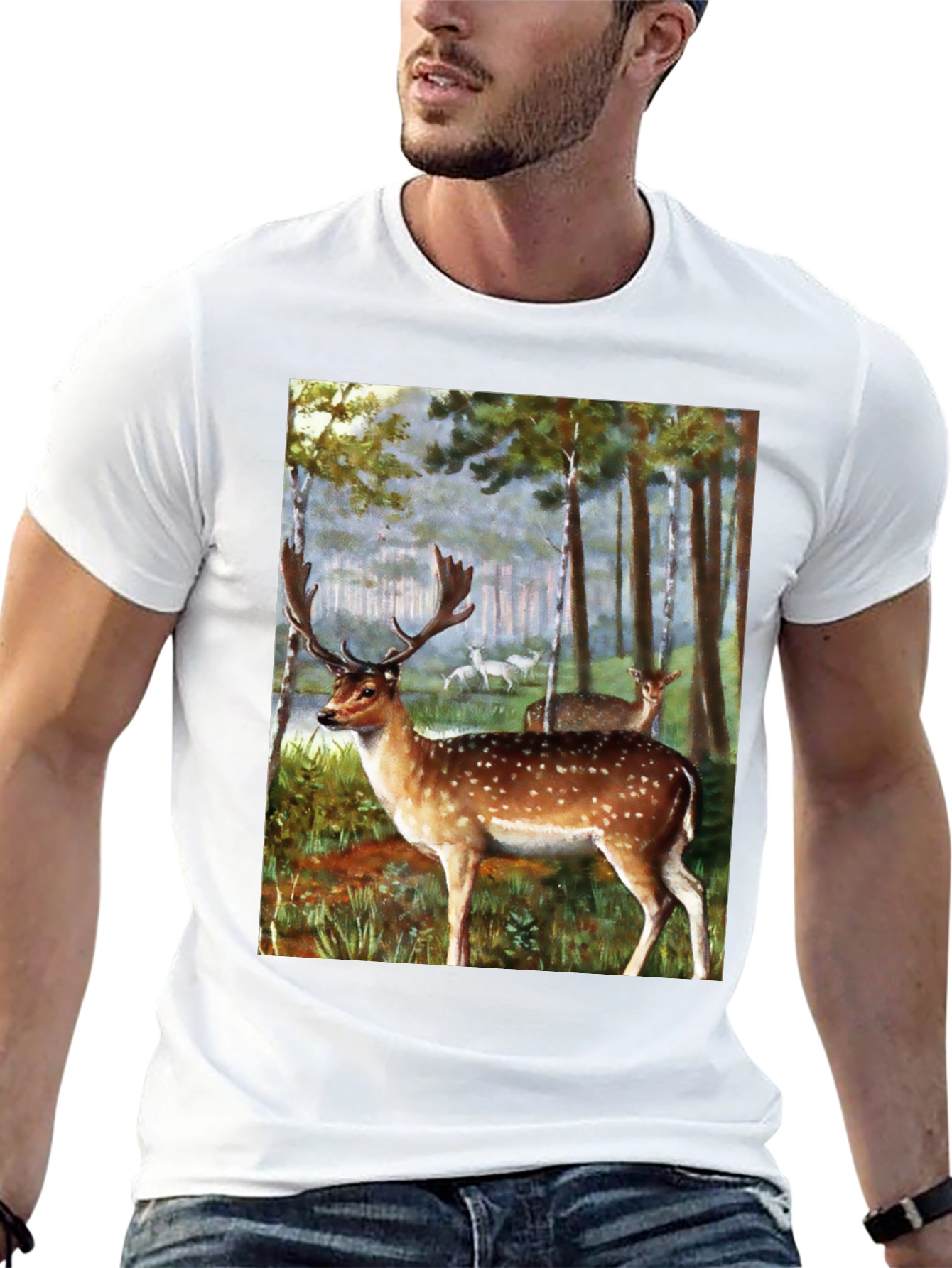 Deer in Forest Graphic Tee - Black