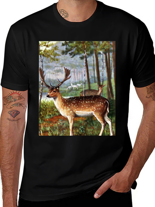 Deer in Forest Graphic Tee - Black