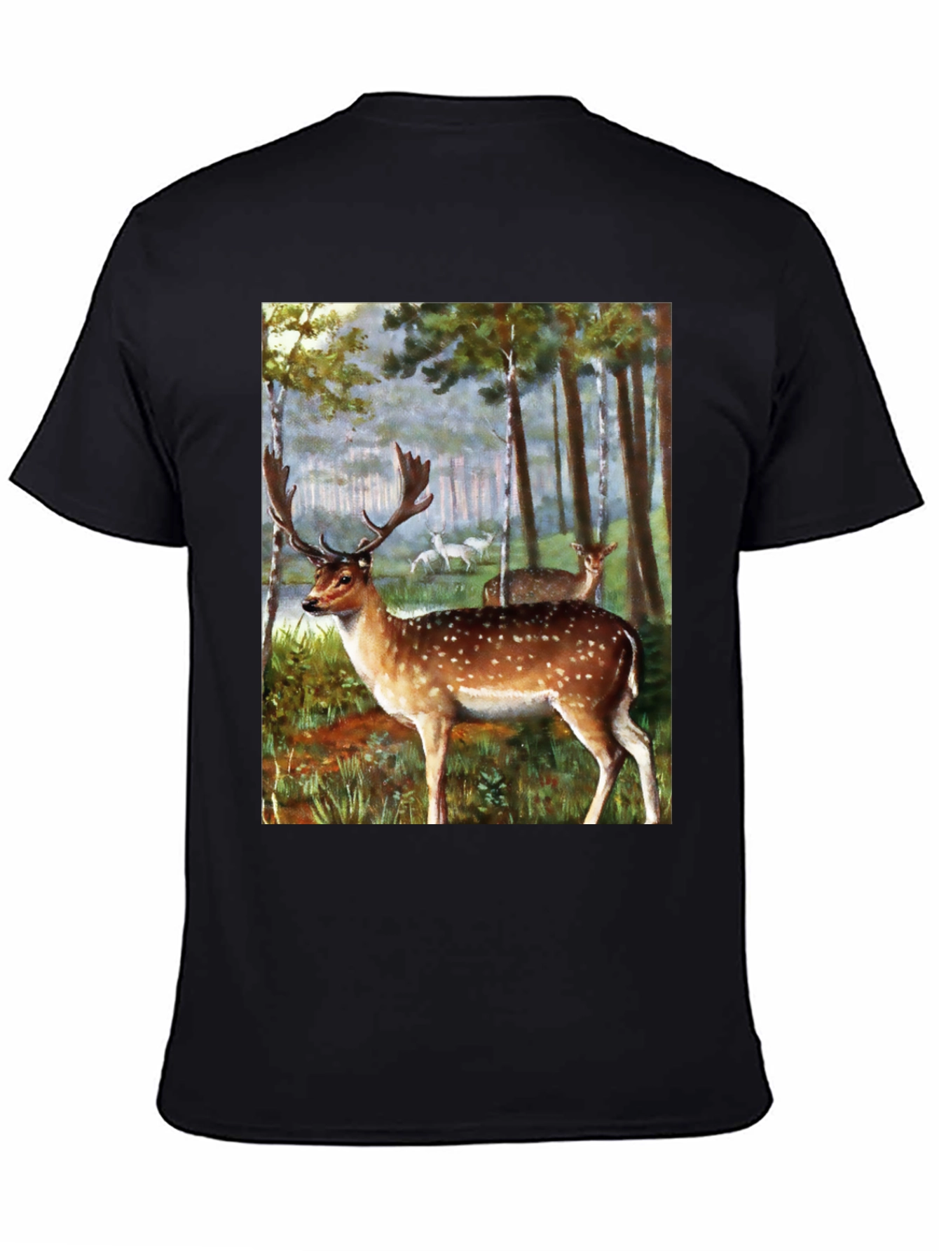 Deer in Forest Graphic Tee - Black