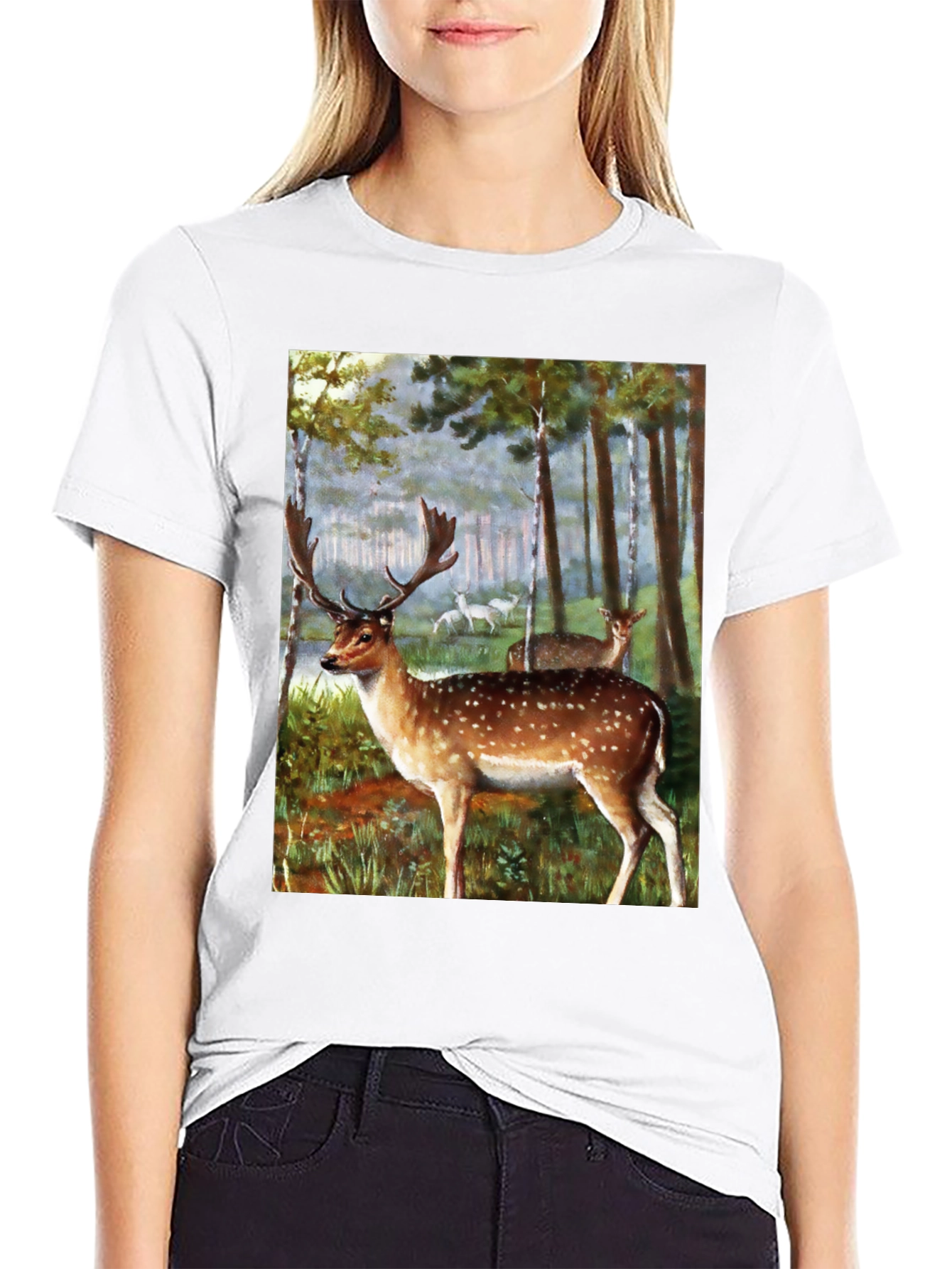 Deer in Forest Graphic Tee - Black