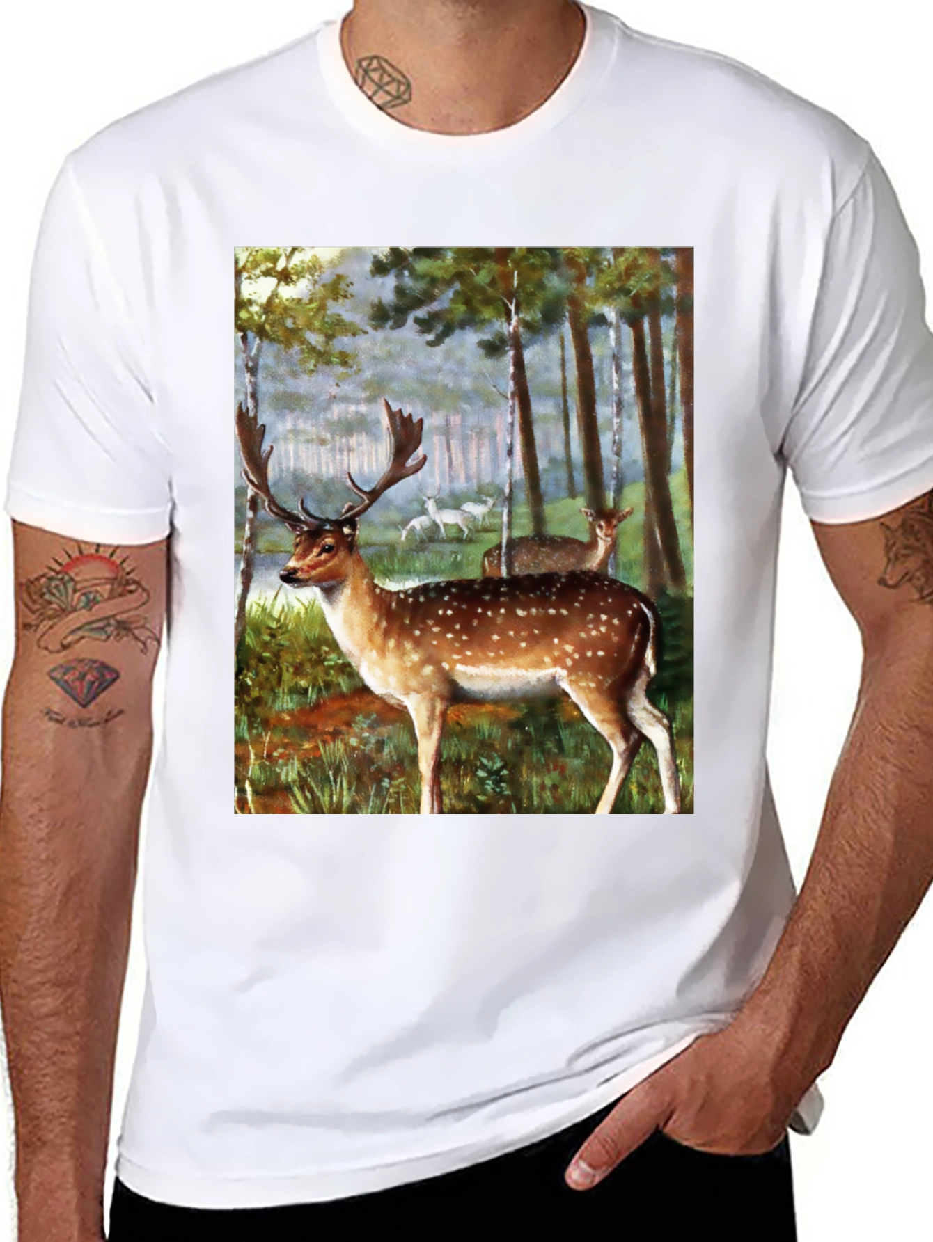 Deer in Forest Graphic Tee - Black