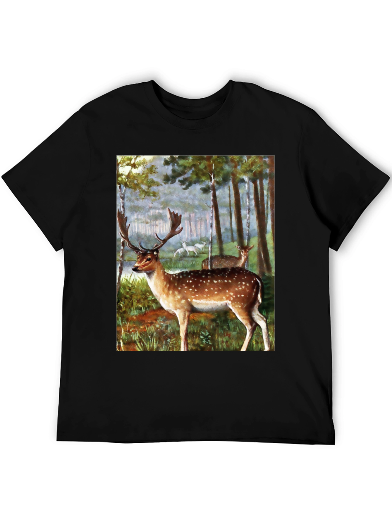 Deer in Forest Graphic Tee - Black