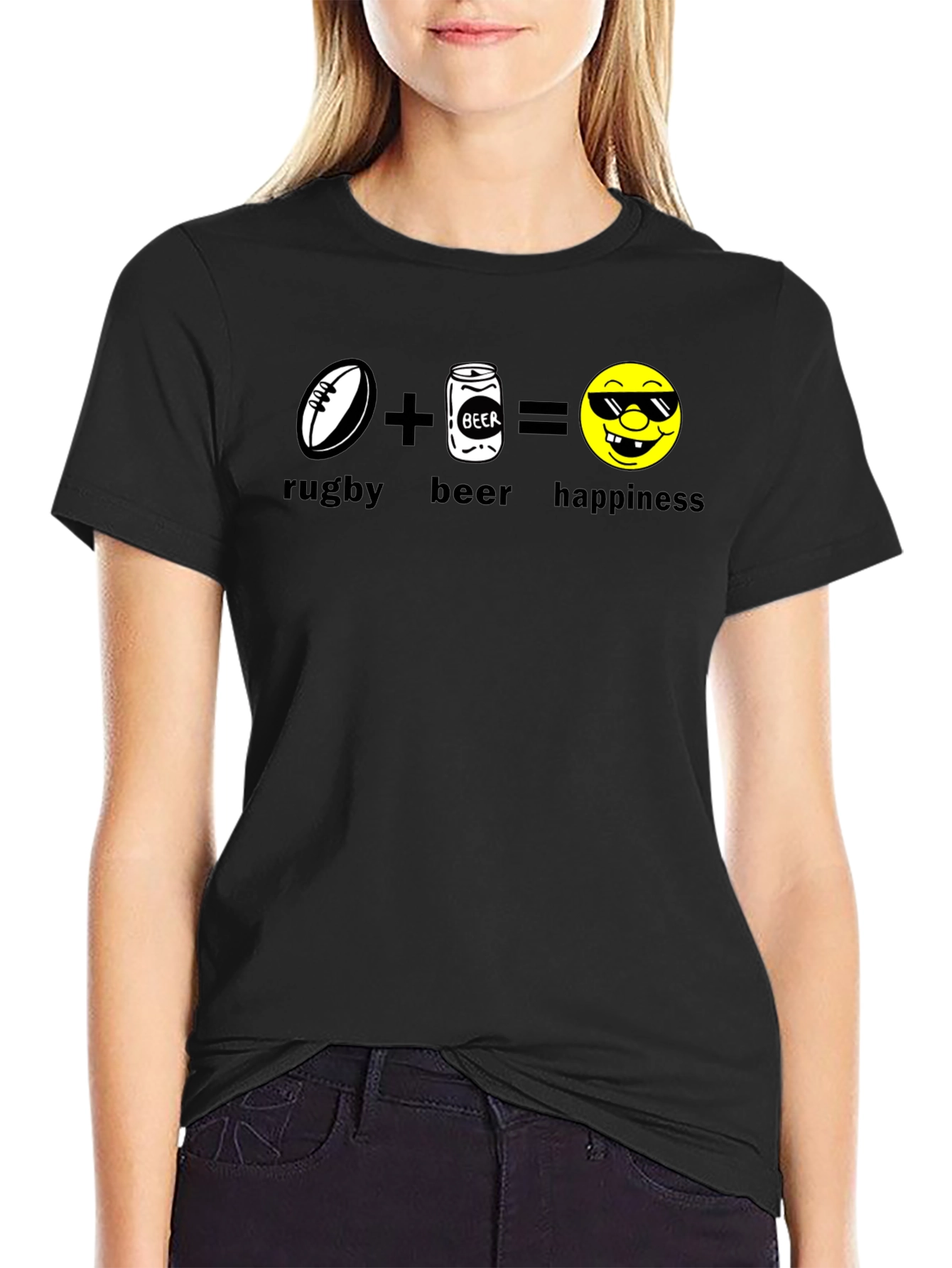 Rugby Beer Happiness Black T-Shirt