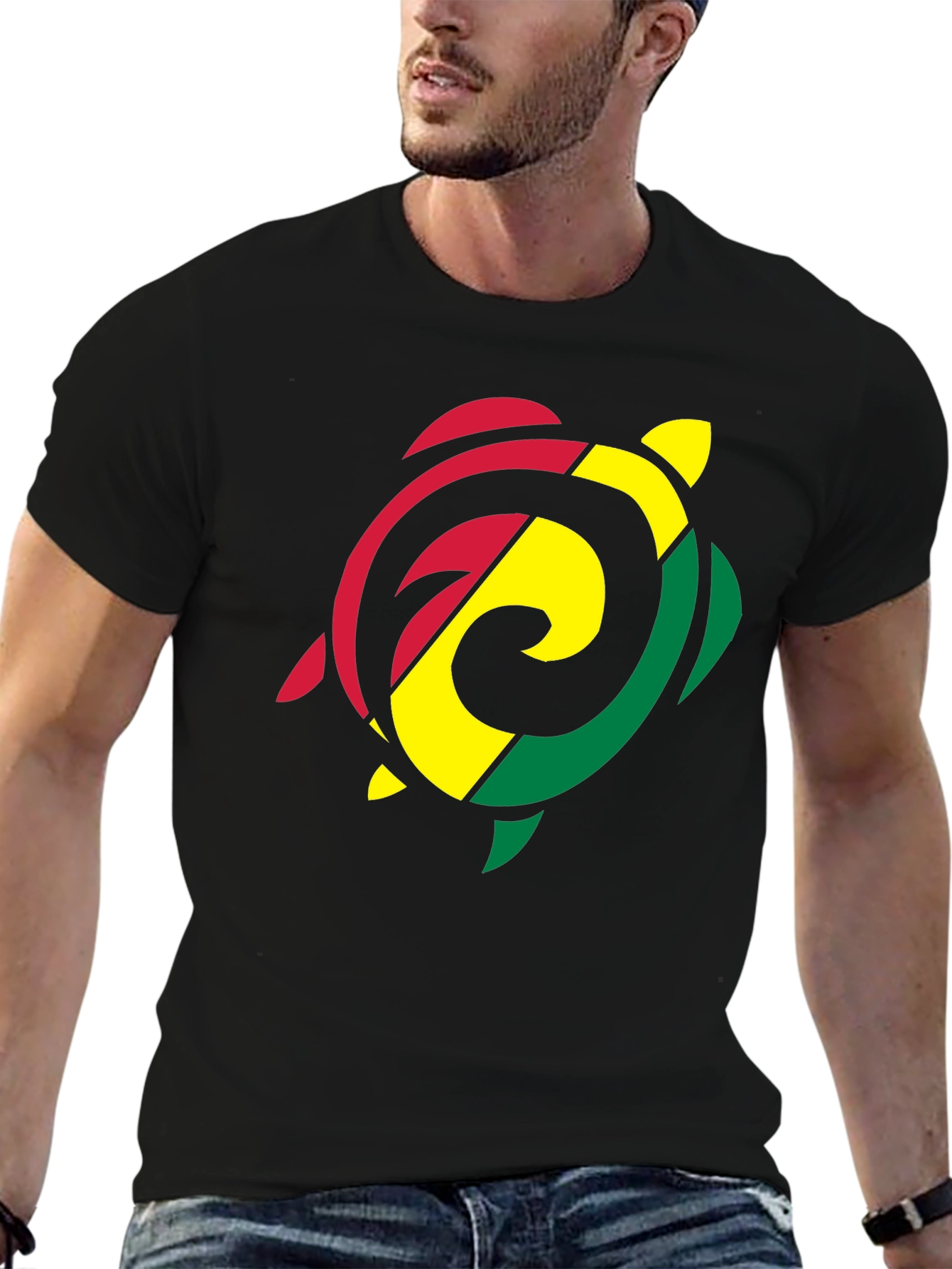 Rasta Turtle Graphic T-Shirt - Black Cotton Tee