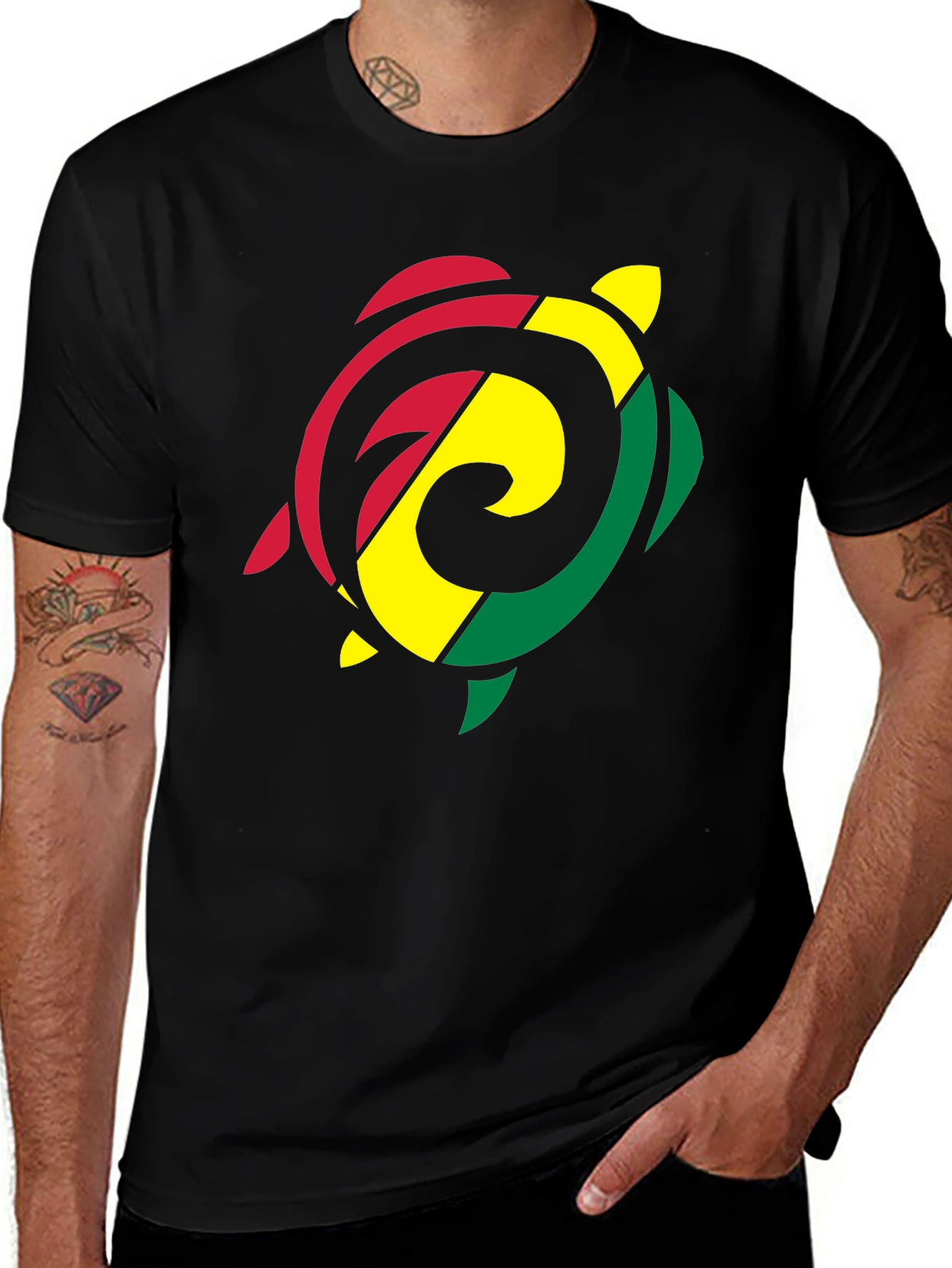Rasta Turtle Graphic T-Shirt - Black Cotton Tee