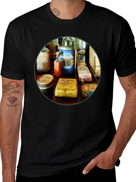 Vintage Apothecary T-Shirt: Unique Medicine Cabinet Design