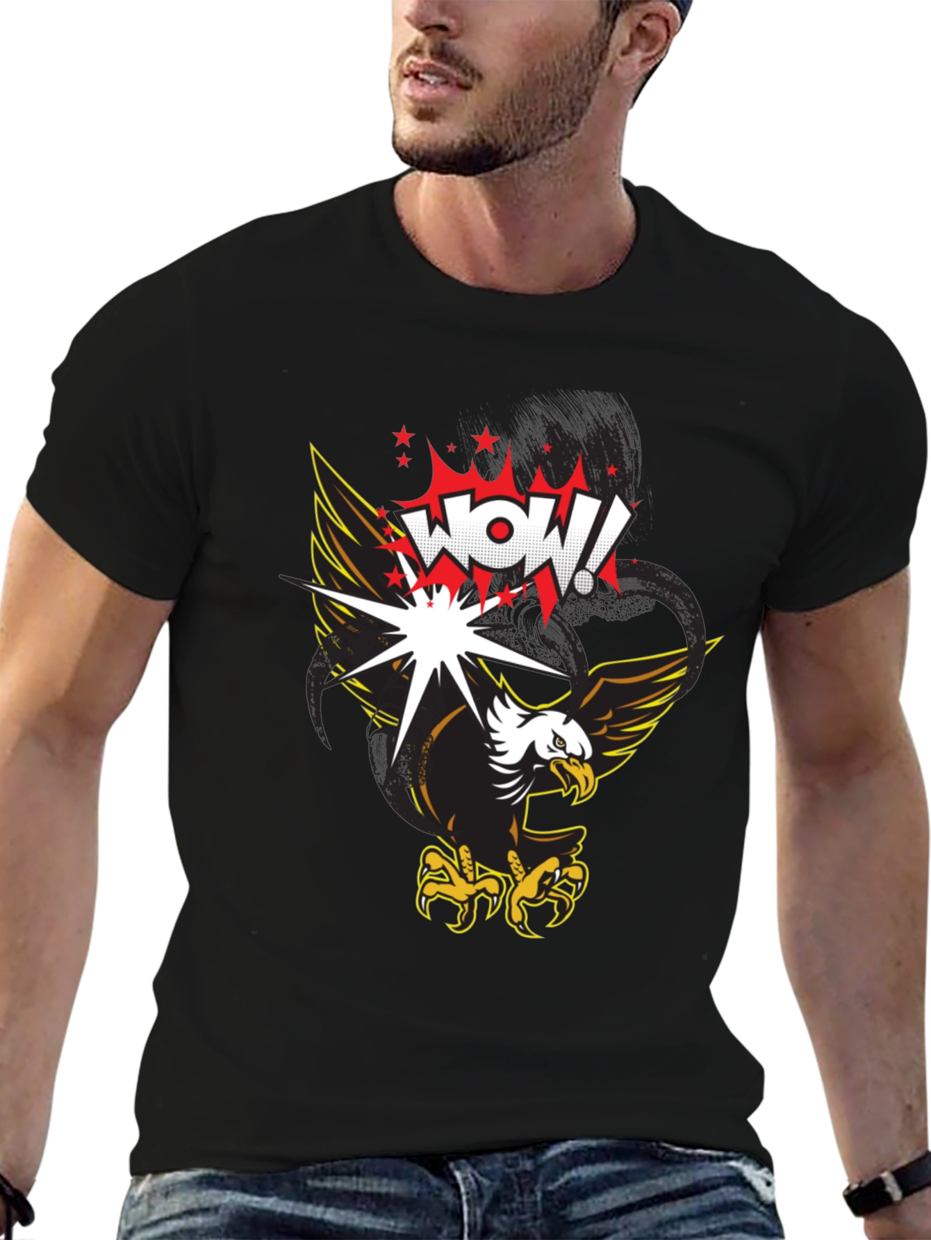 WOW! Eagle Graphic Print T-Shirt - Black