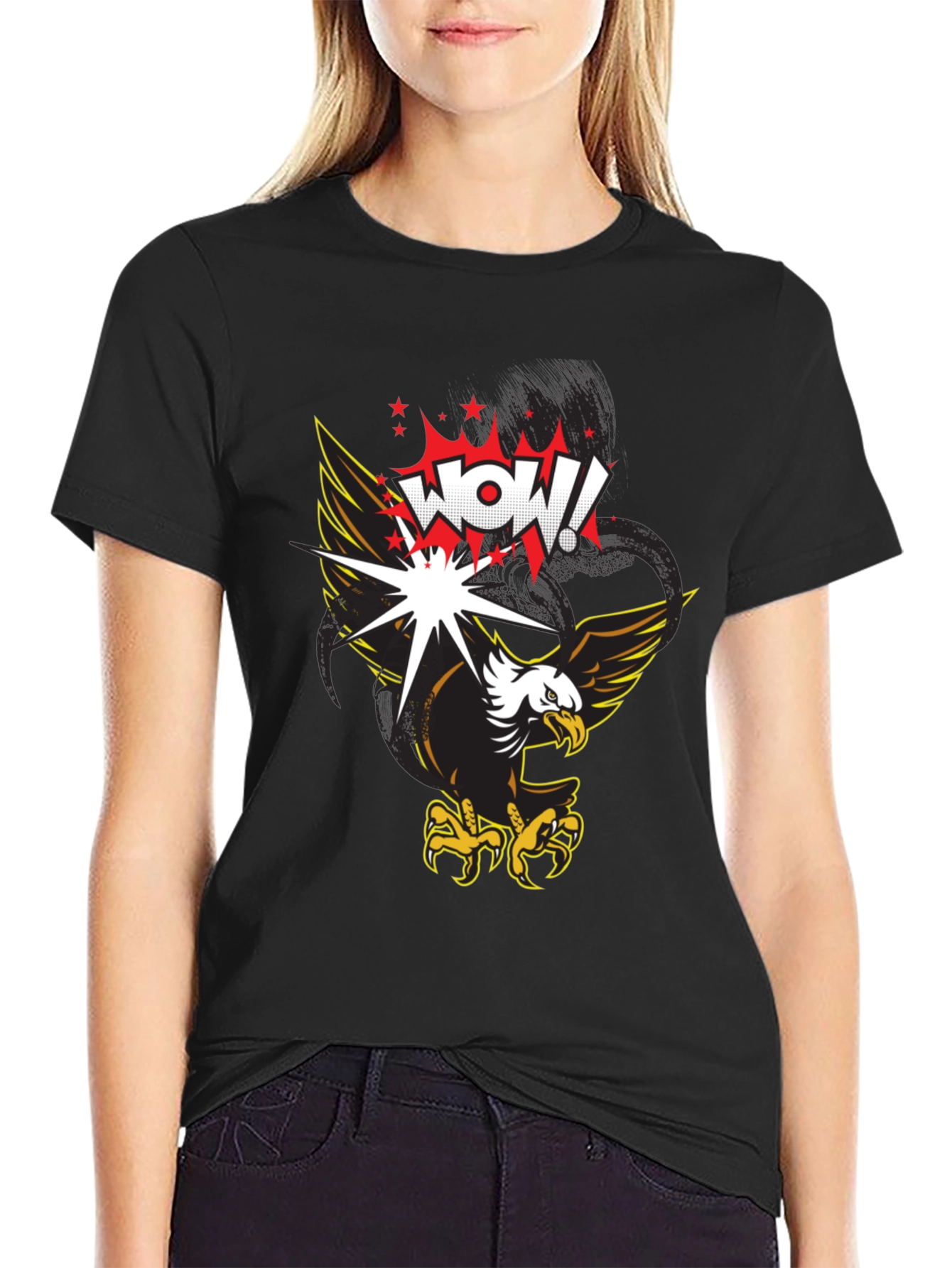 WOW! Eagle Graphic Print T-Shirt - Black
