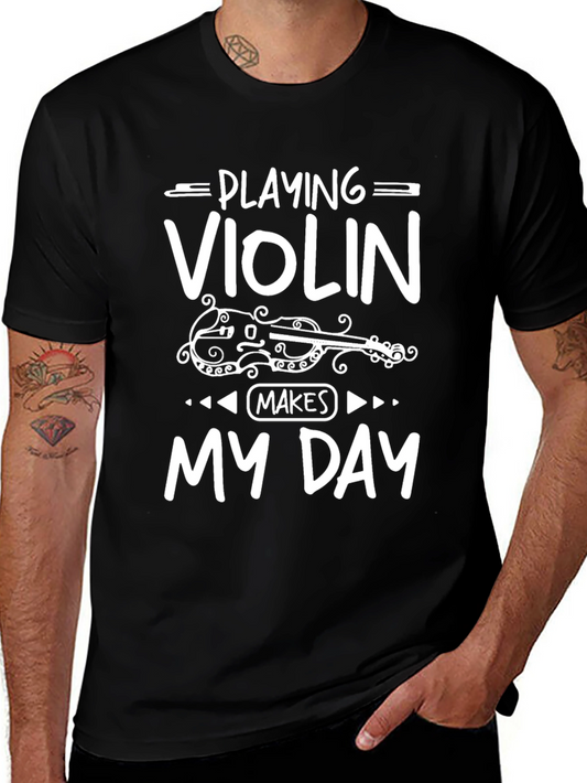 Playing Violin Makes My Day Black Graphic T-Shirt