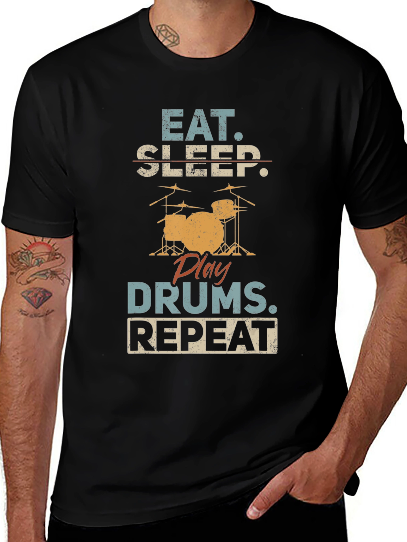 Eat Sleep Drums Repeat Black T-Shirt