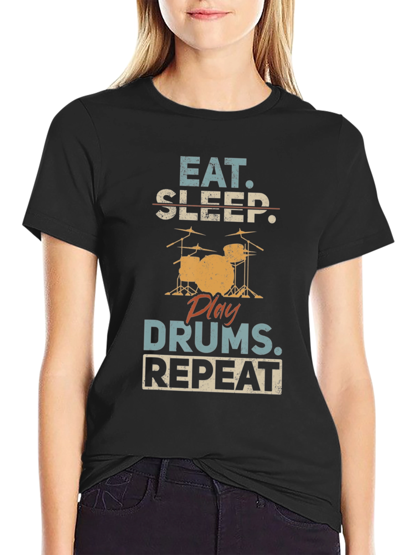 Eat Sleep Drums Repeat Black T-Shirt