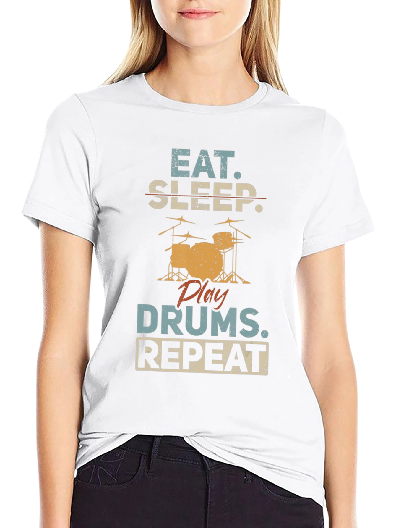 Eat Sleep Drums Repeat Black T-Shirt
