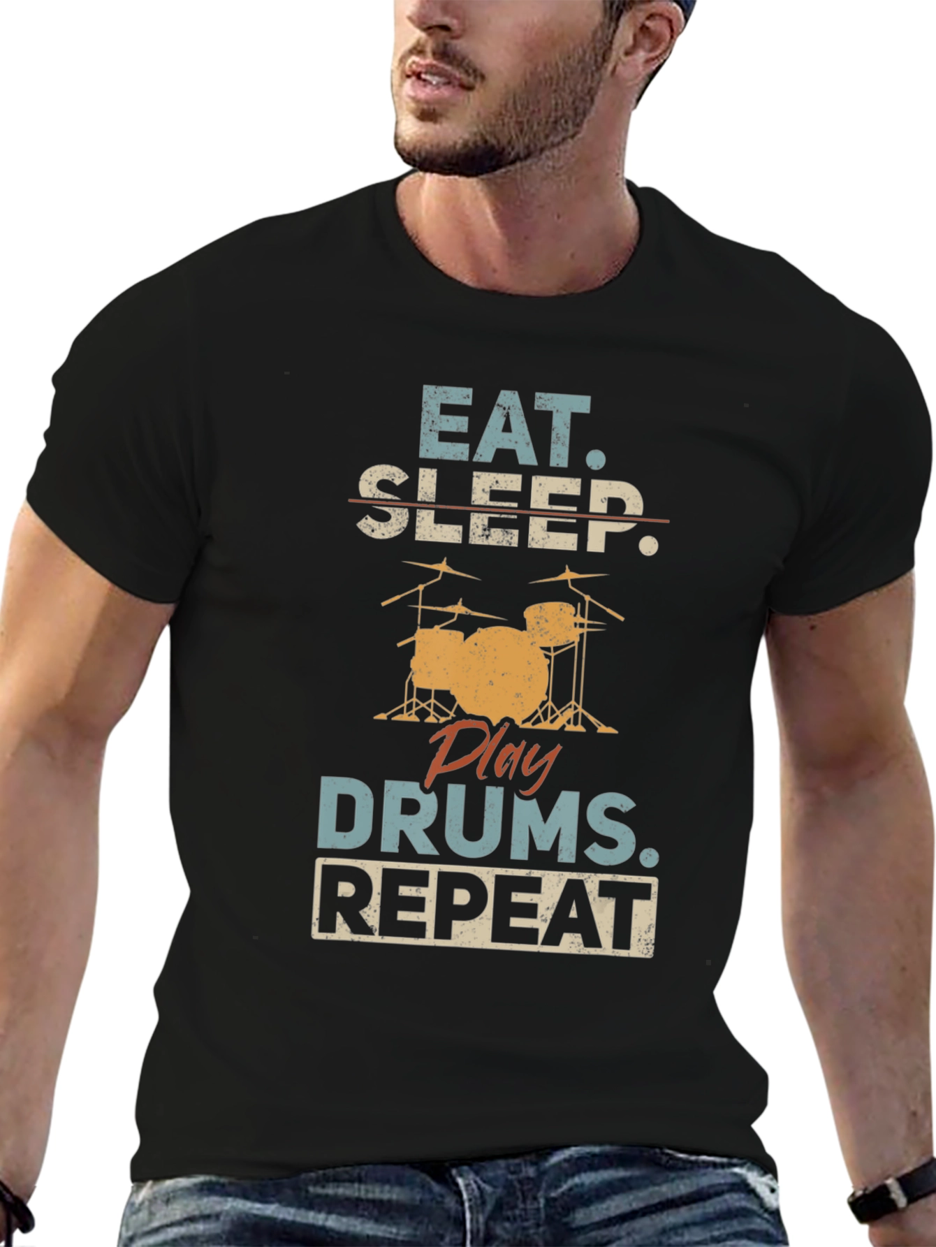 Eat Sleep Drums Repeat Black T-Shirt
