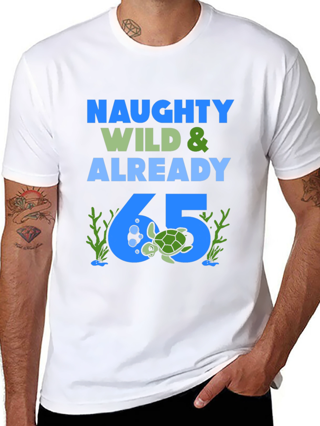 Naughty Wild & Already 65 Birthday Turtle T-Shirt