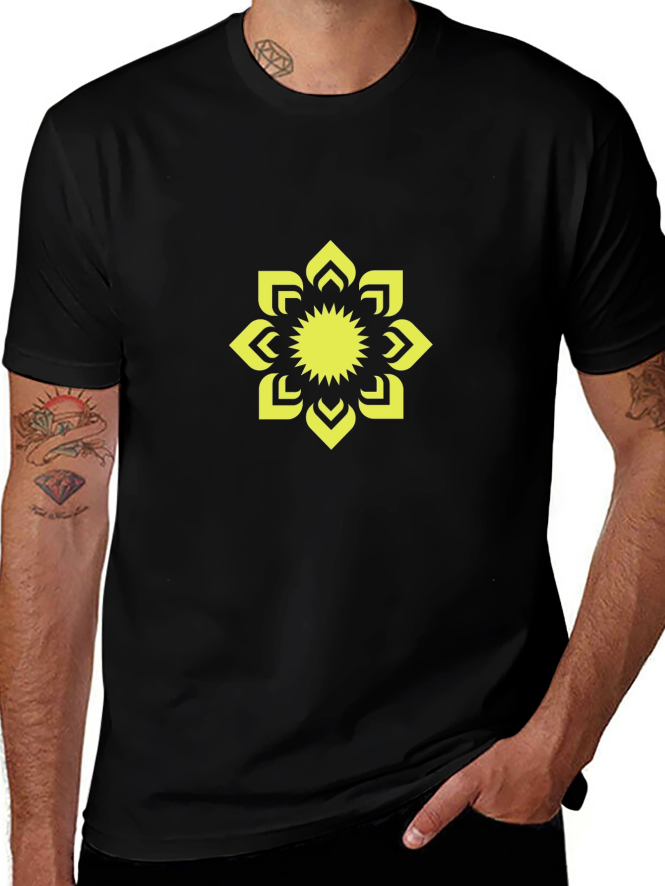 Black T-Shirt with Yellow Floral Graphic
