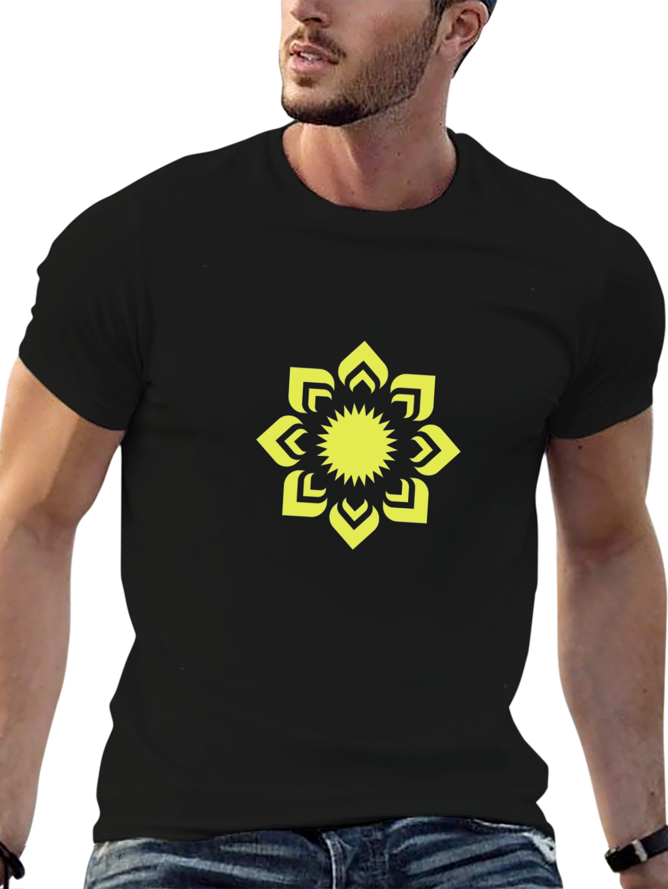 Black T-Shirt with Yellow Floral Graphic