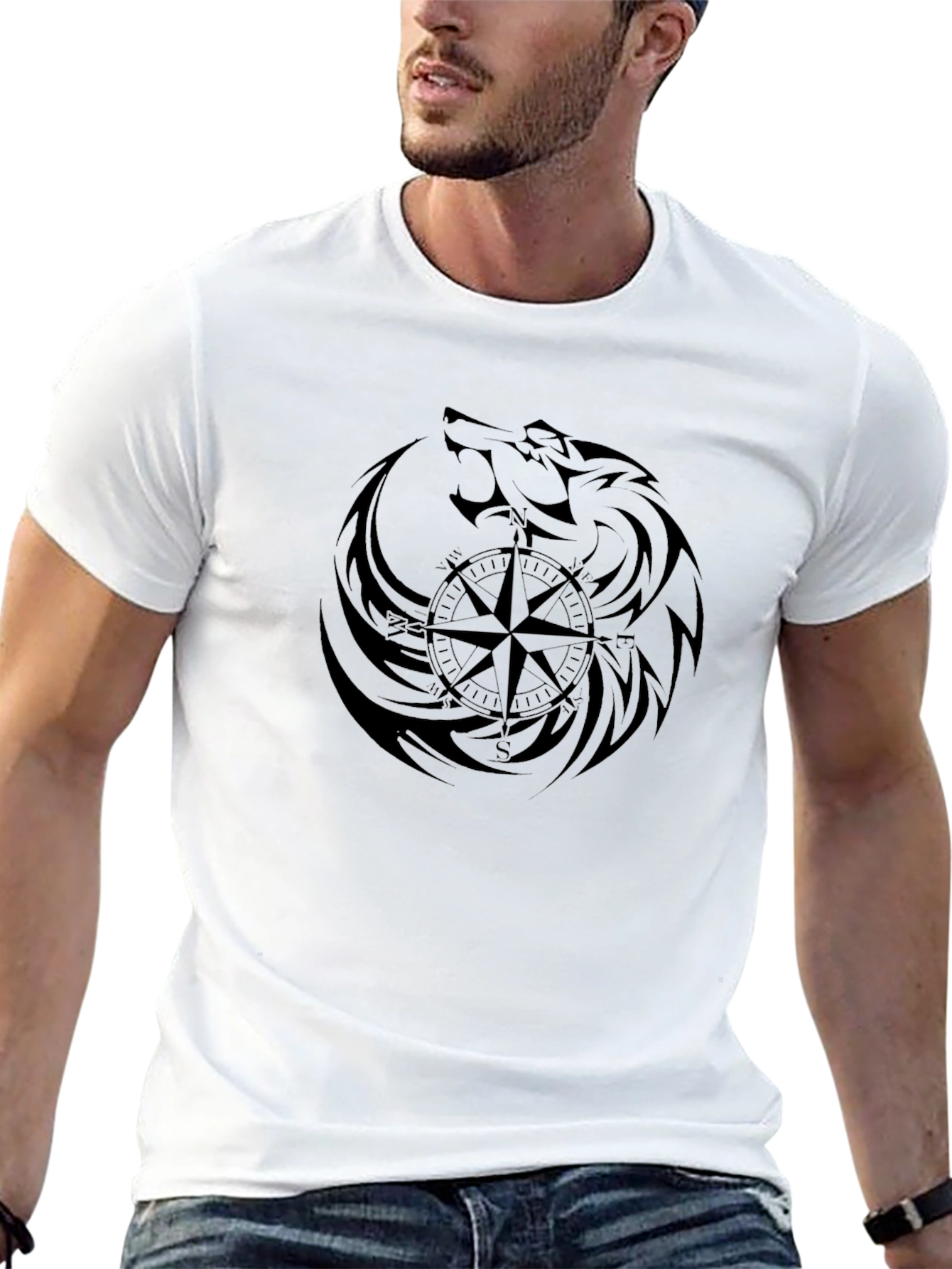 Black Wolf Compass Graphic T-Shirt