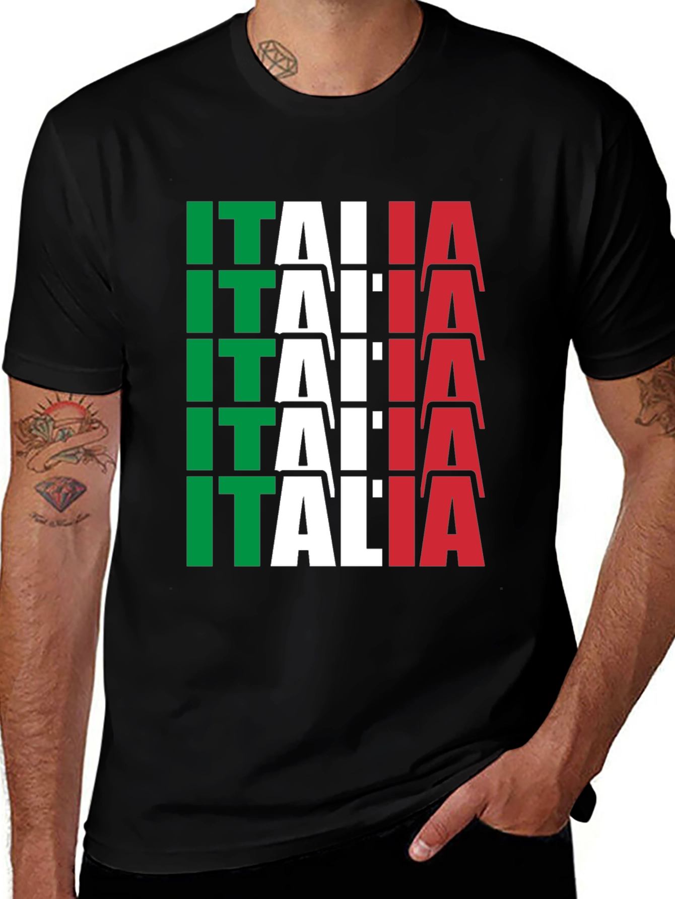 Italia Flag Graphic T-Shirt - Black Bold Design