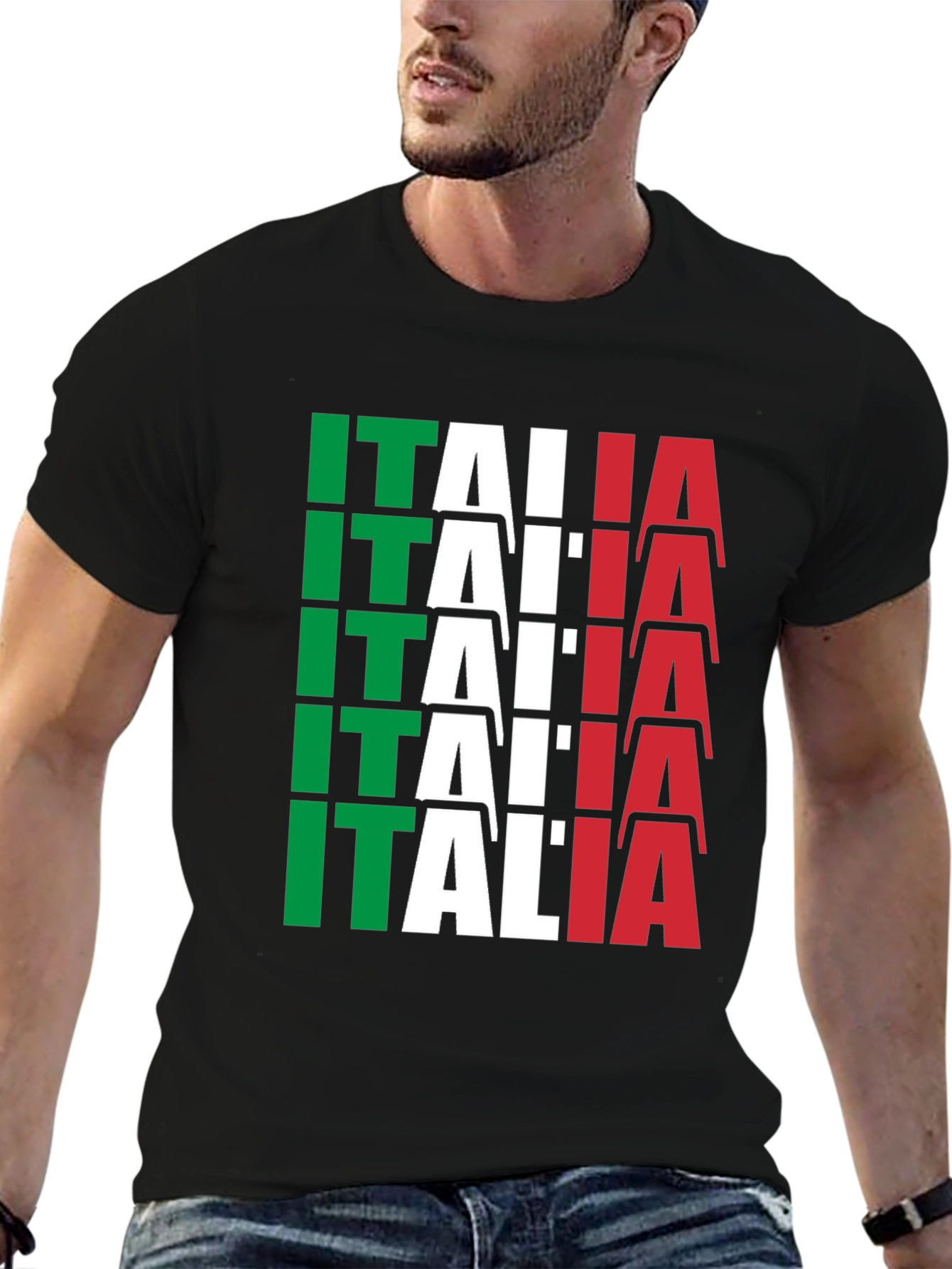 Italia Flag Graphic T-Shirt - Black Bold Design