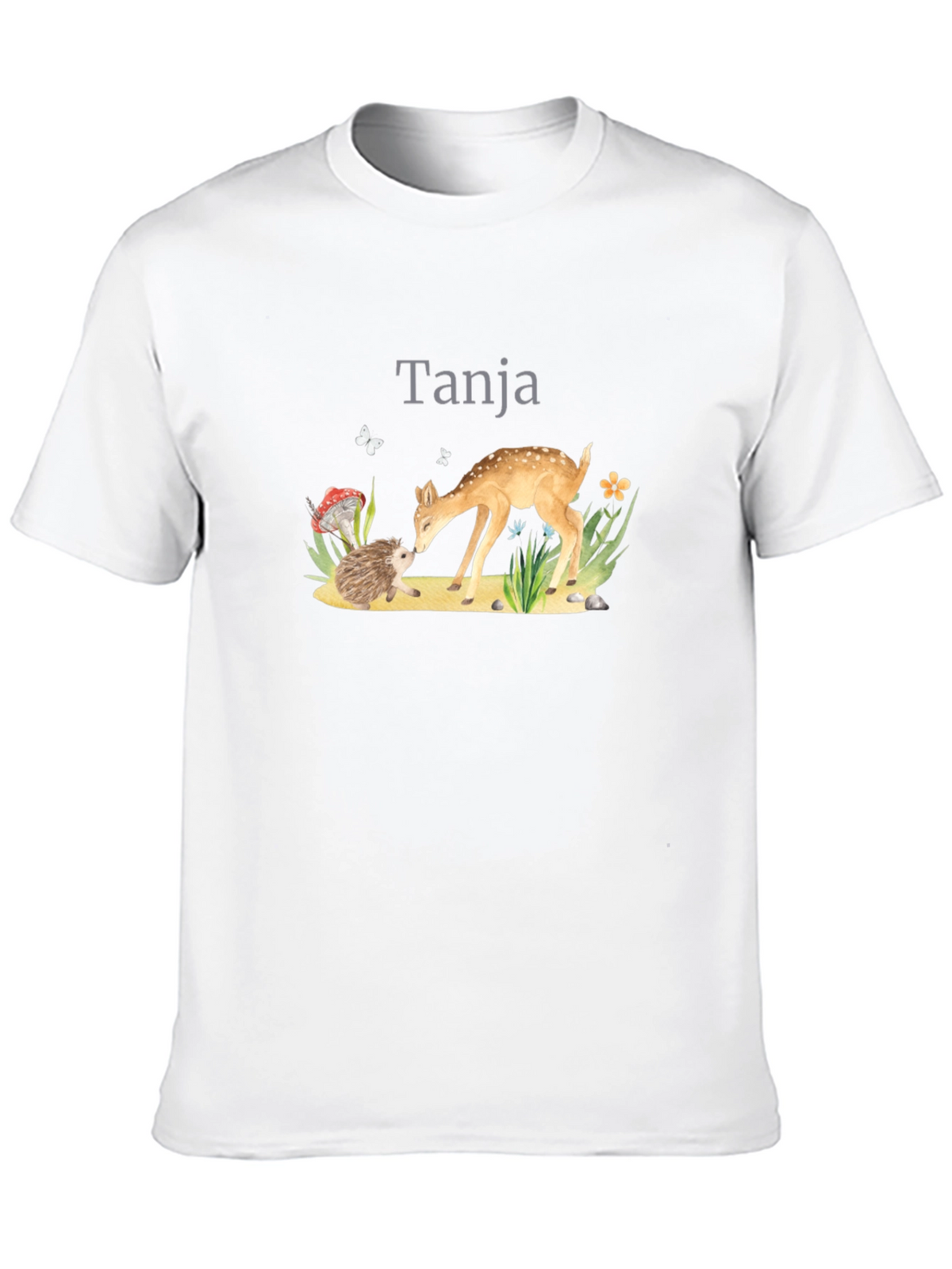 Cute Deer and Hedgehog Black Graphic Tee