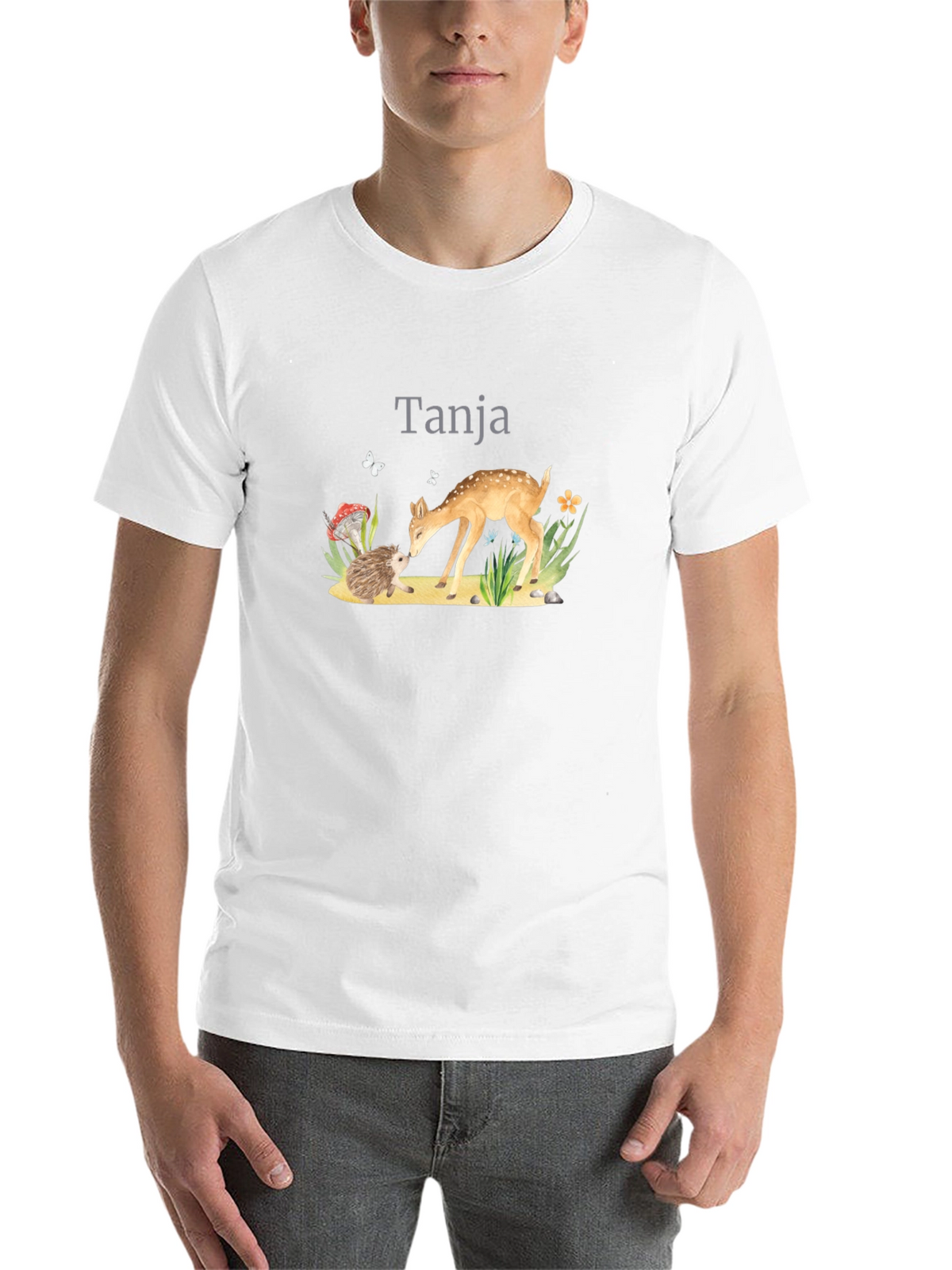 Cute Deer and Hedgehog Black Graphic Tee