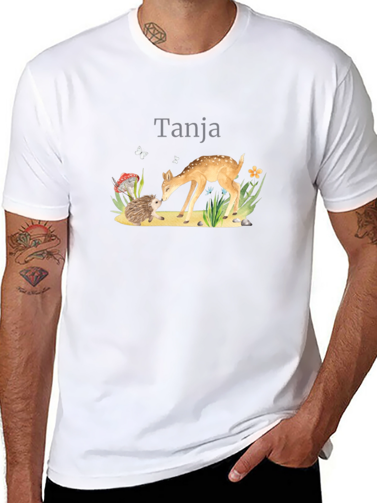 Cute Deer and Hedgehog Black Graphic Tee