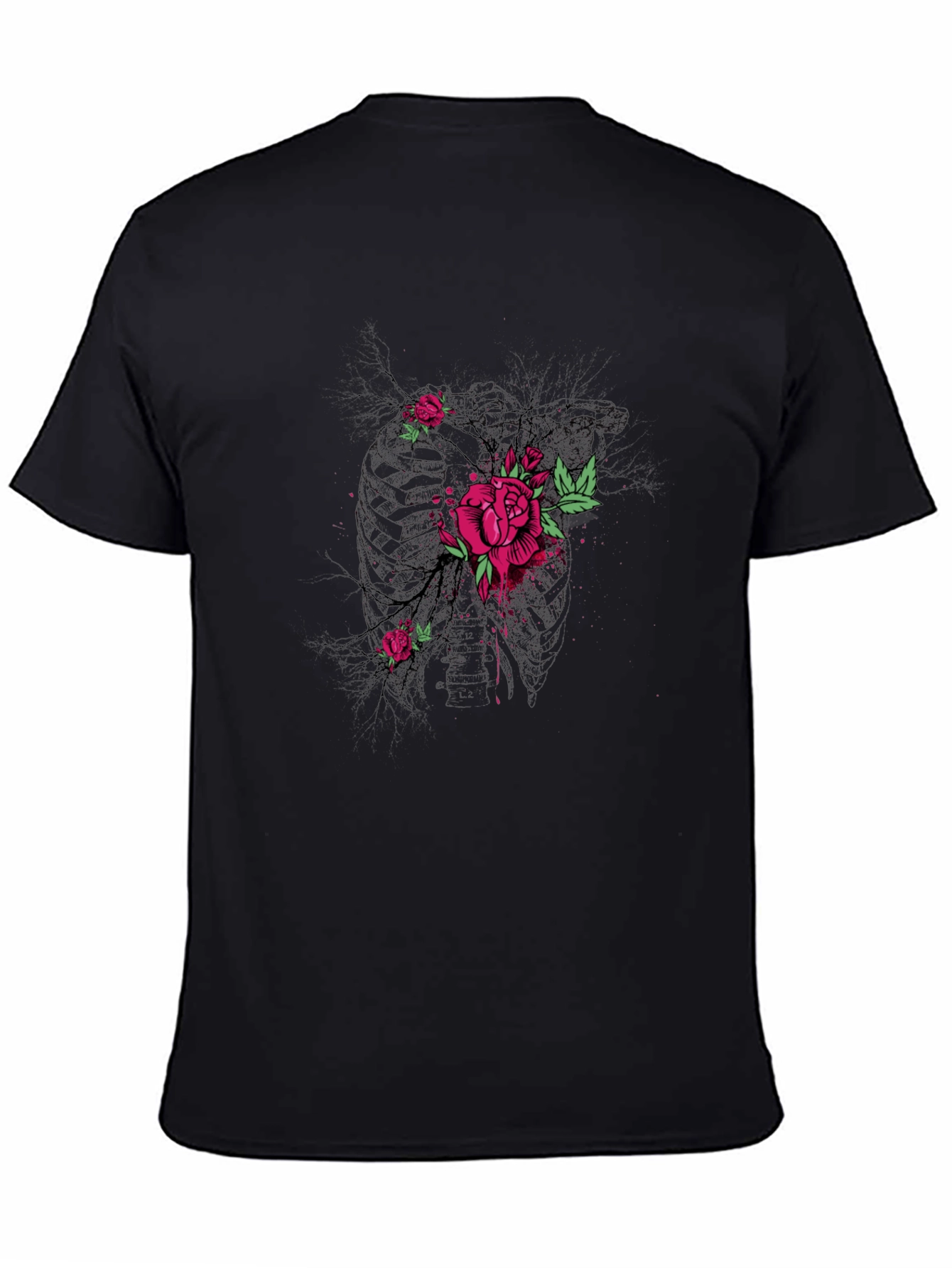 Floral Rose Graphic Print Mens Black T-Shirt