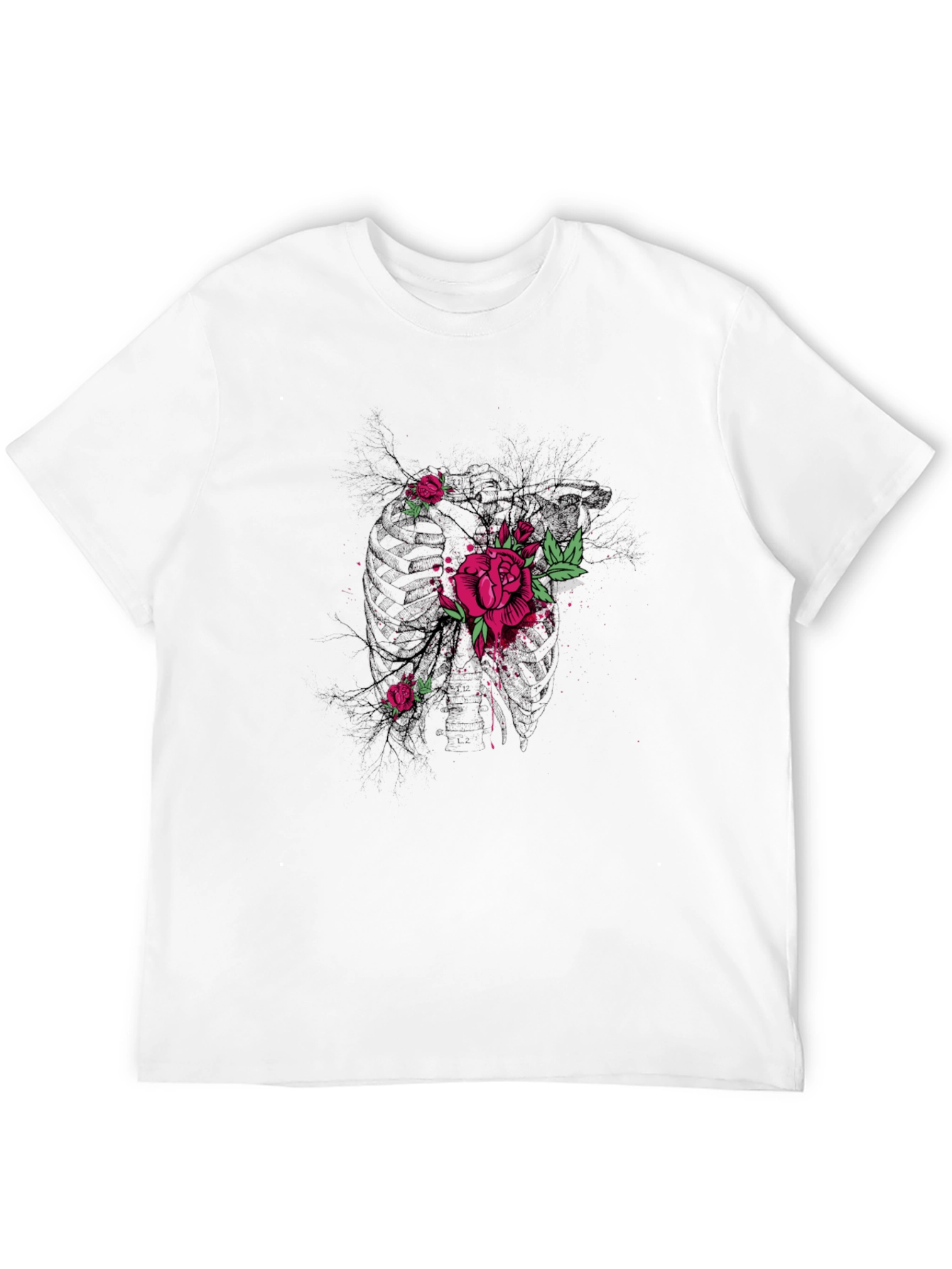 Floral Rose Graphic Print Mens Black T-Shirt